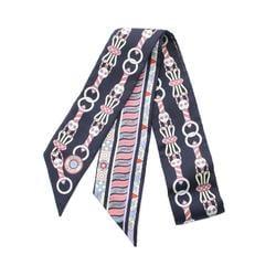 HERMES Twilly HARNAIS EN ROSACE Silk Scarf for Women Navy Multicolor