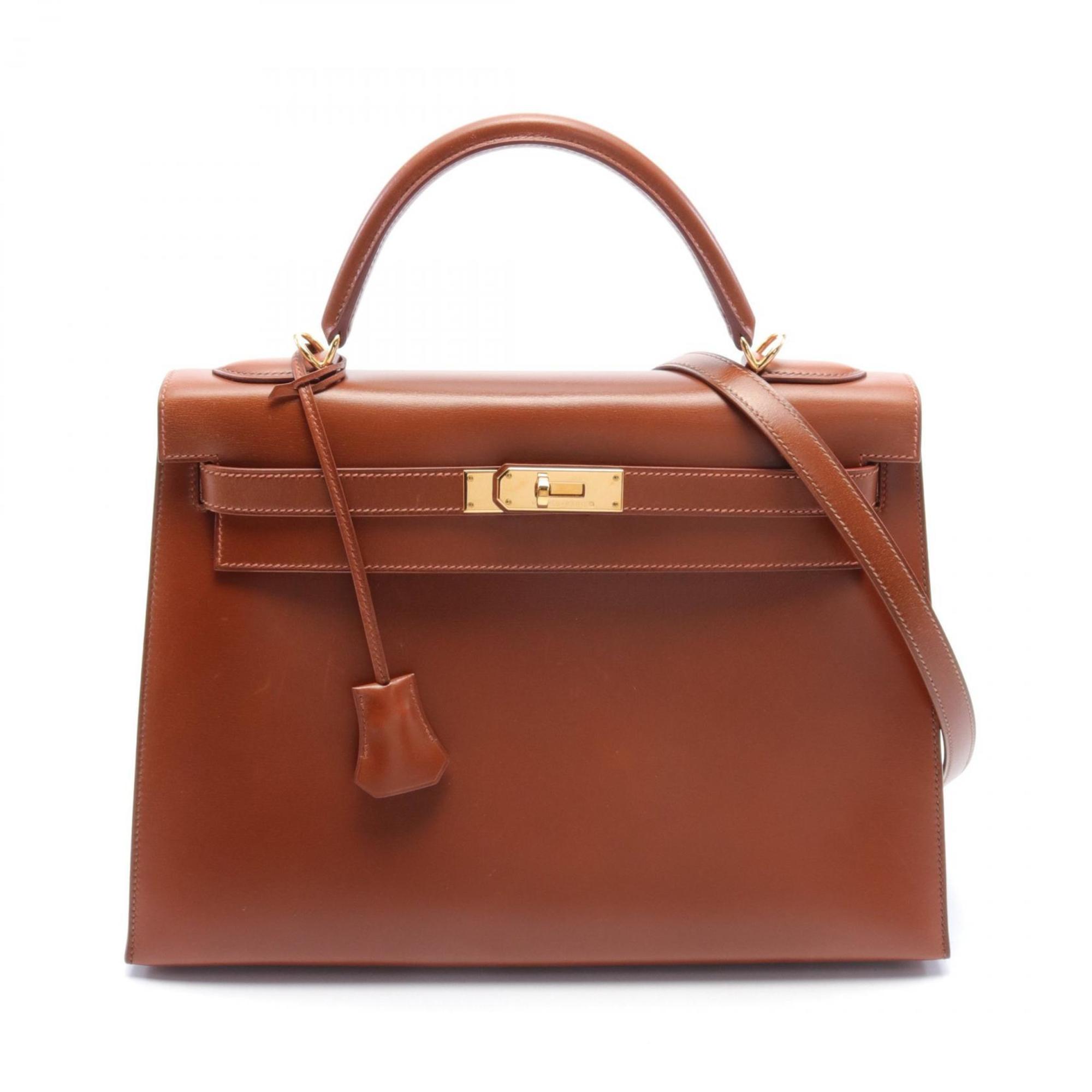 Hermes Kelly 32 Handbag Bag Calfskin (Cowhide) Boxcalf Women's Brown 020069CK