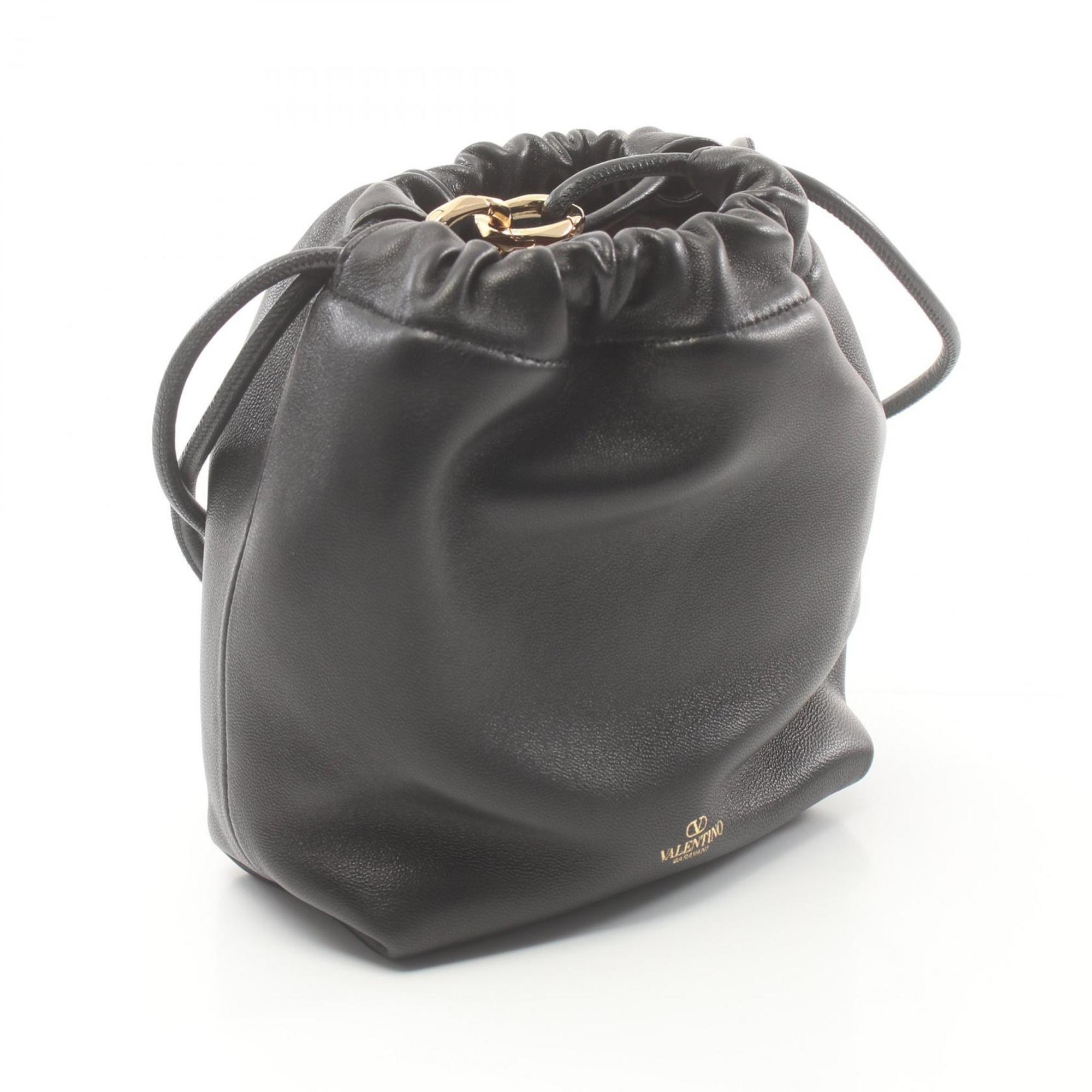 Valentino Pouf Bucket Bag Shoulder Leather Women's Black 4W0P0AC3ZFJ0NO