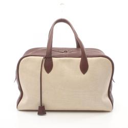 Hermes Victoria 45 Handbag Bag Toile H Taurillon Clemence Women's Beige Brown