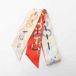 Hermes Twilly Do Re Boucles Silk Scarf for Women Beige Red Multicolor