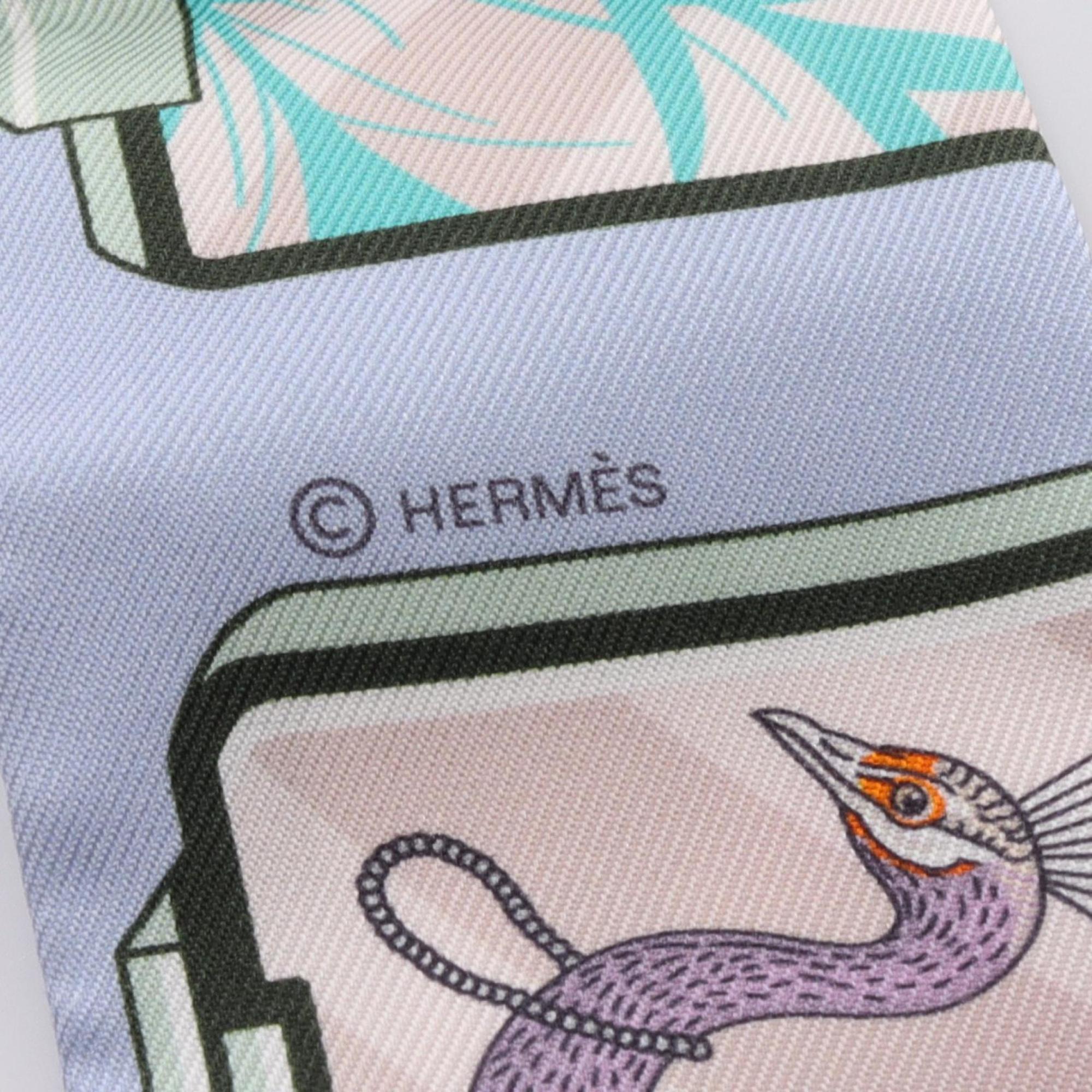 Hermes HERMES Twilly STORY Ribbon Scarf Silk Women's Blue Multicolor