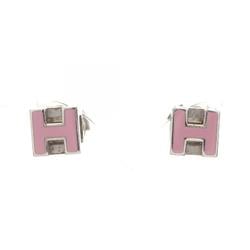 Hermes HERMES Cage d'Ache H Cube Earrings Stainless Steel Women's Pink Silver