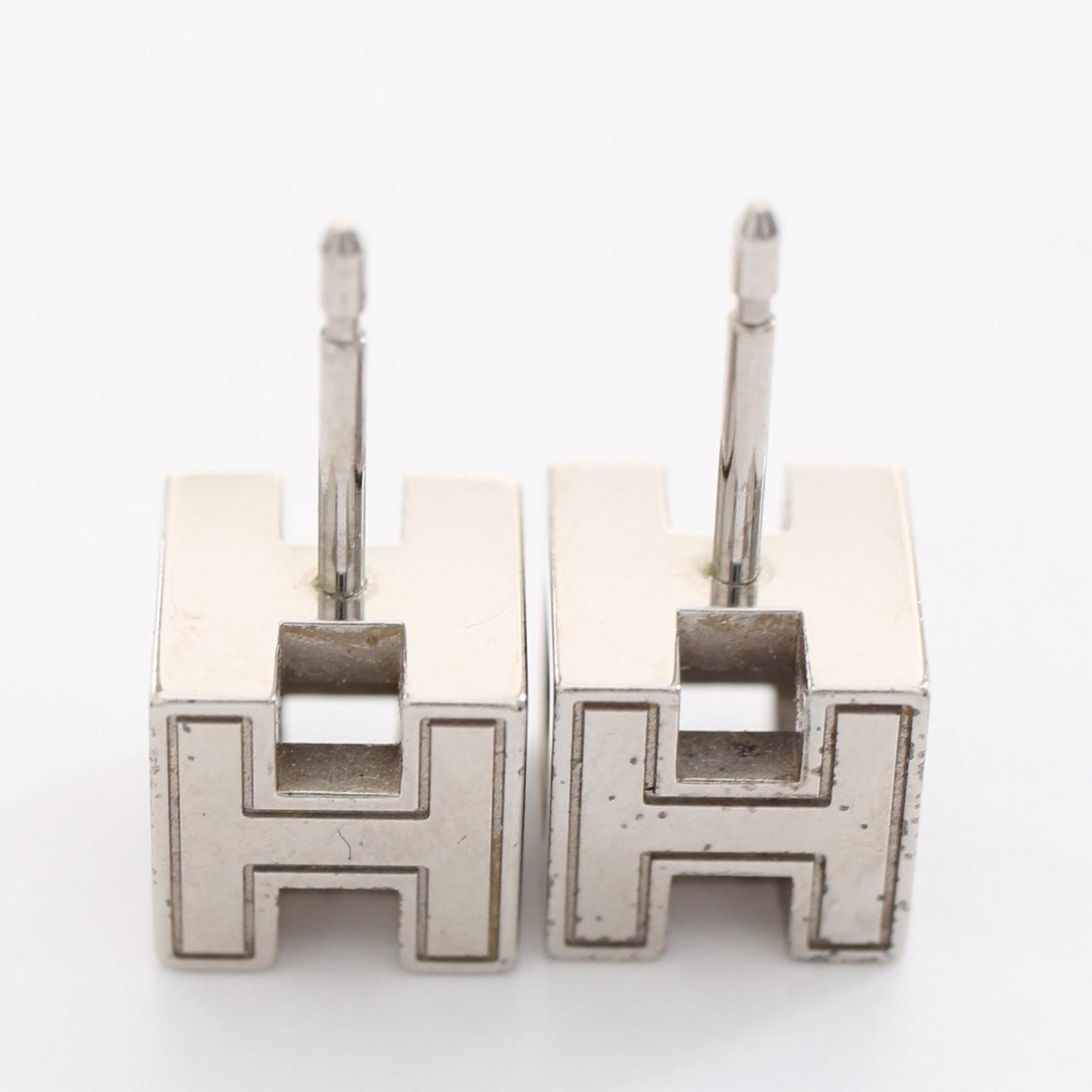 Hermes HERMES Cage d'Ache H Cube Earrings Stainless Steel Women's Pink Silver