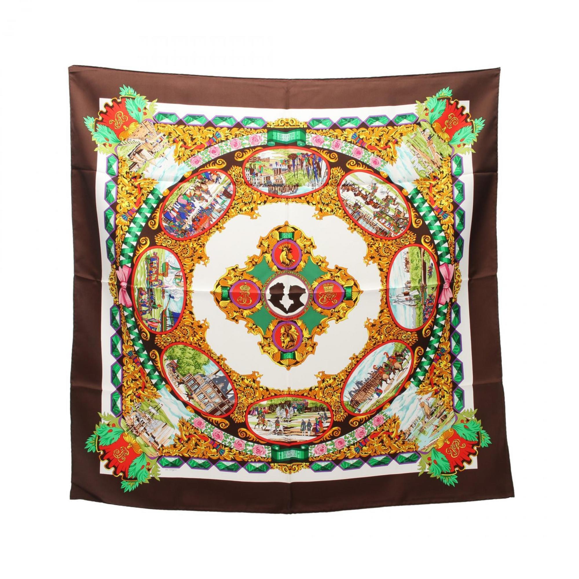 Hermes HERMES Carré 90 L'ENTENTE CORDIALE Scarf Silk Women's Brown Multicolor