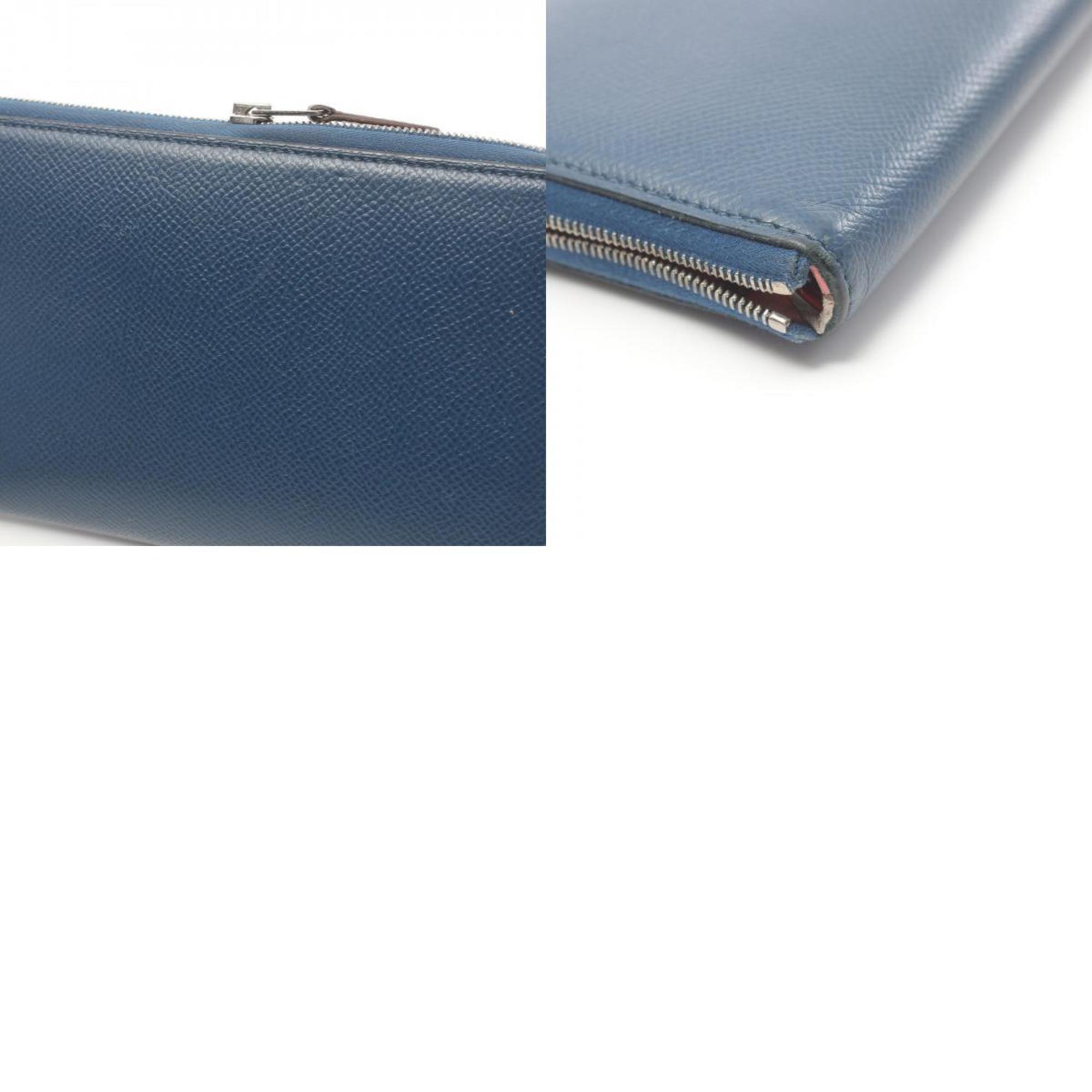 Hermes HERMES Azap Long Silk In Round Wallet Epsom Leather Women's Blue