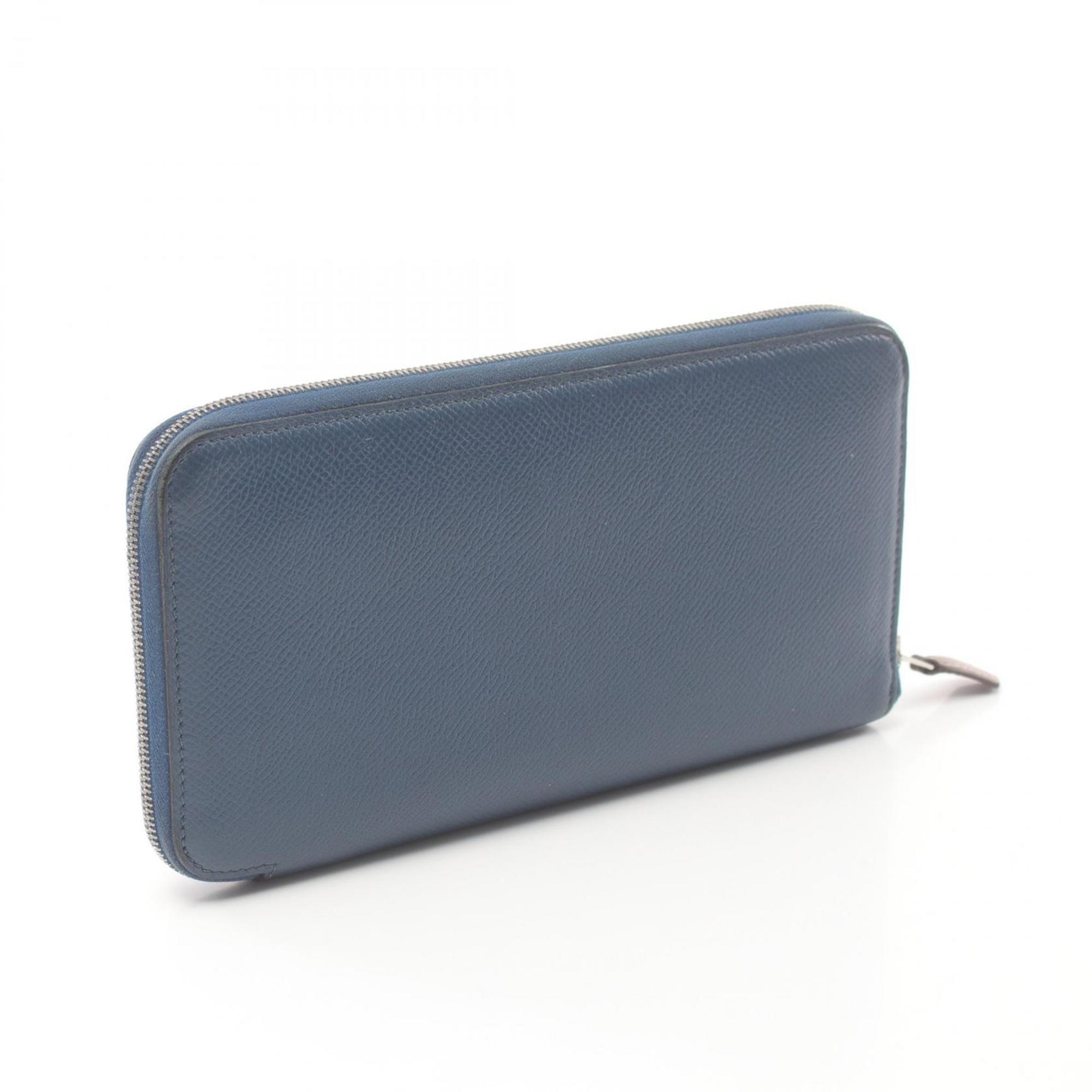 Hermes HERMES Azap Long Silk In Round Wallet Epsom Leather Women's Blue