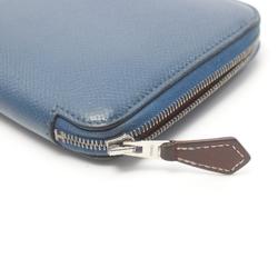 Hermes HERMES Azap Long Silk In Round Wallet Epsom Leather Women's Blue