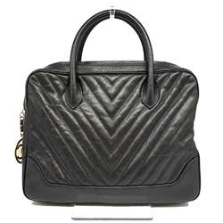 Chanel Caviar Skin Handbag Chevron V Stitch Black Leather CHANEL