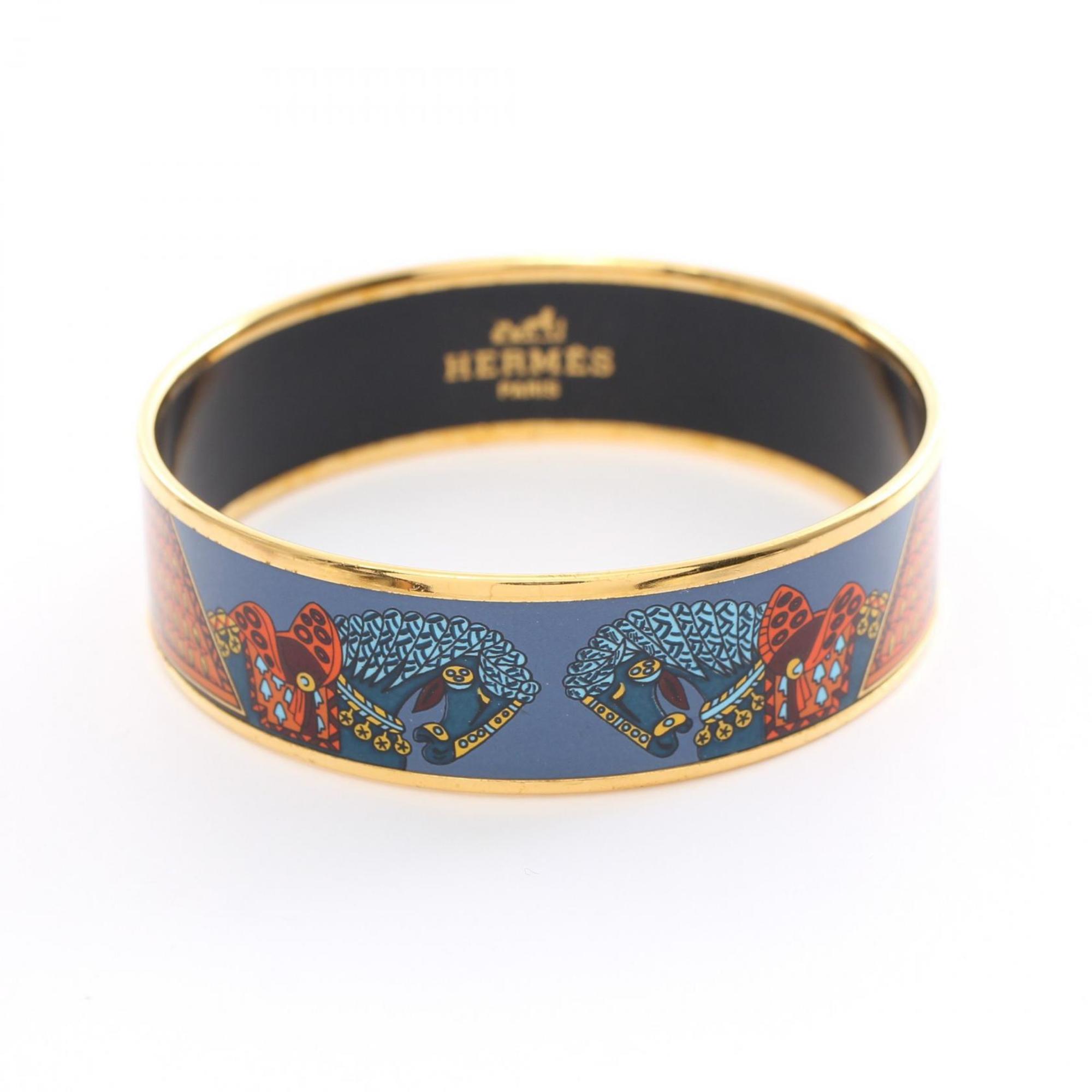 Hermes HERMES Emaille GM Bangle GP (Gold Plated) Cloisonne Women's Blue Multicolor