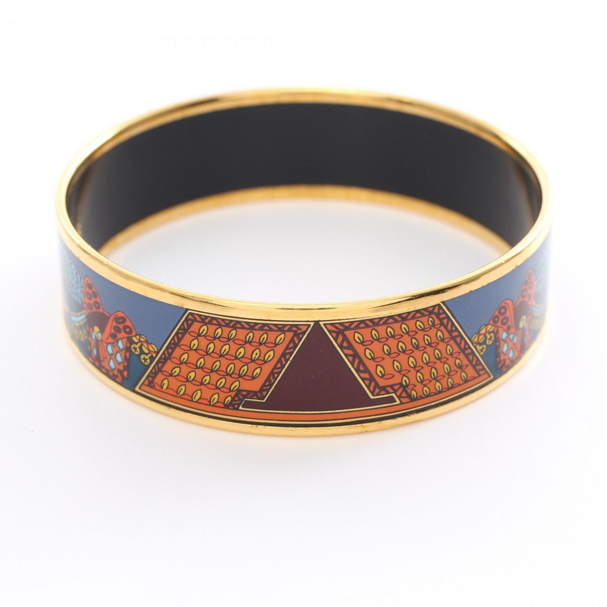 Hermes HERMES Emaille GM Bangle GP (Gold Plated) Cloisonne Women's Blue Multicolor