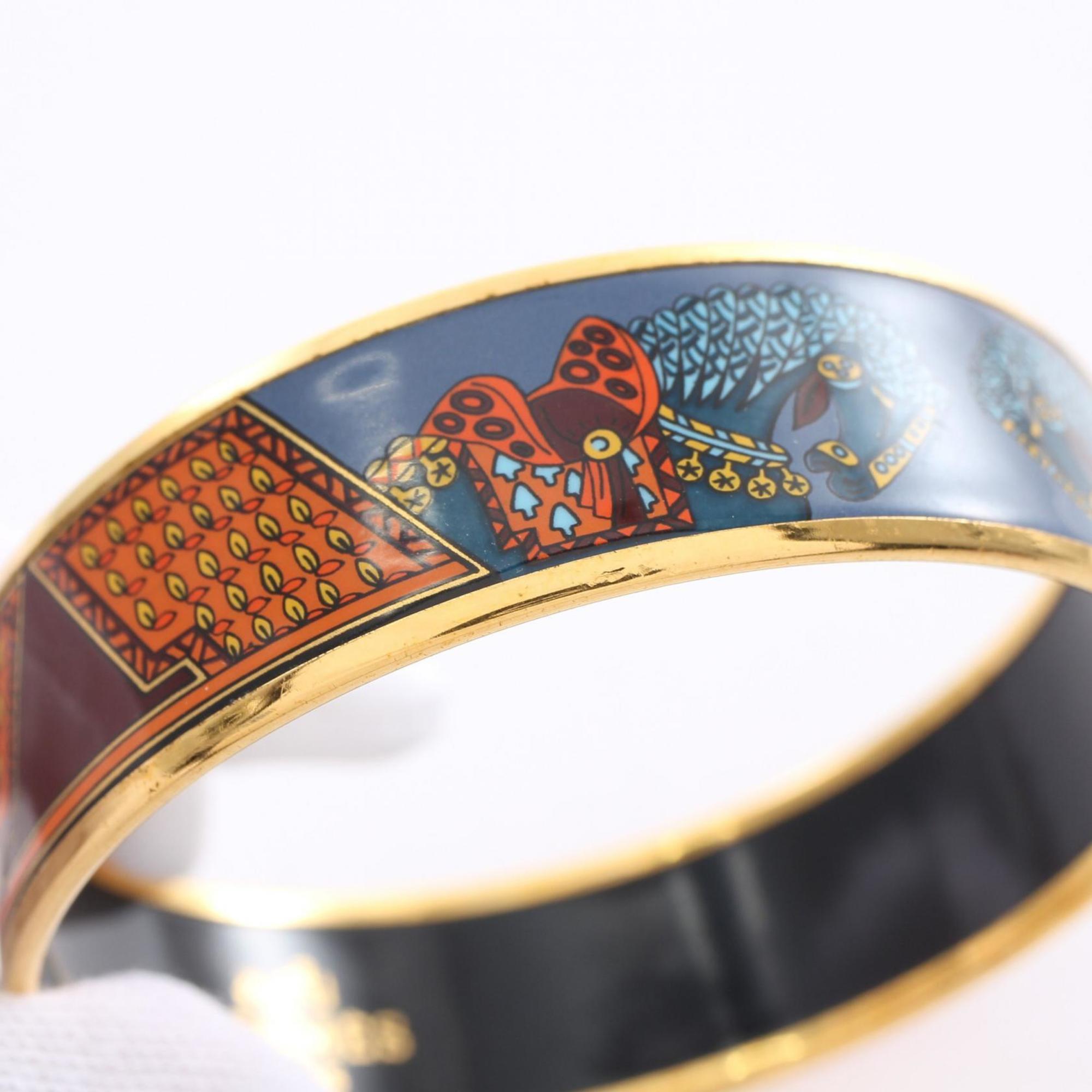 Hermes HERMES Emaille GM Bangle GP (Gold Plated) Cloisonne Women's Blue Multicolor