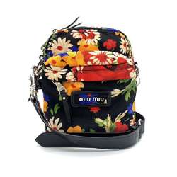 Miu Miu Miu Flora Shoulder Bag Black Multicolor Flower Crossbody Pochette Women's Canvas MIUMIU 5BH158