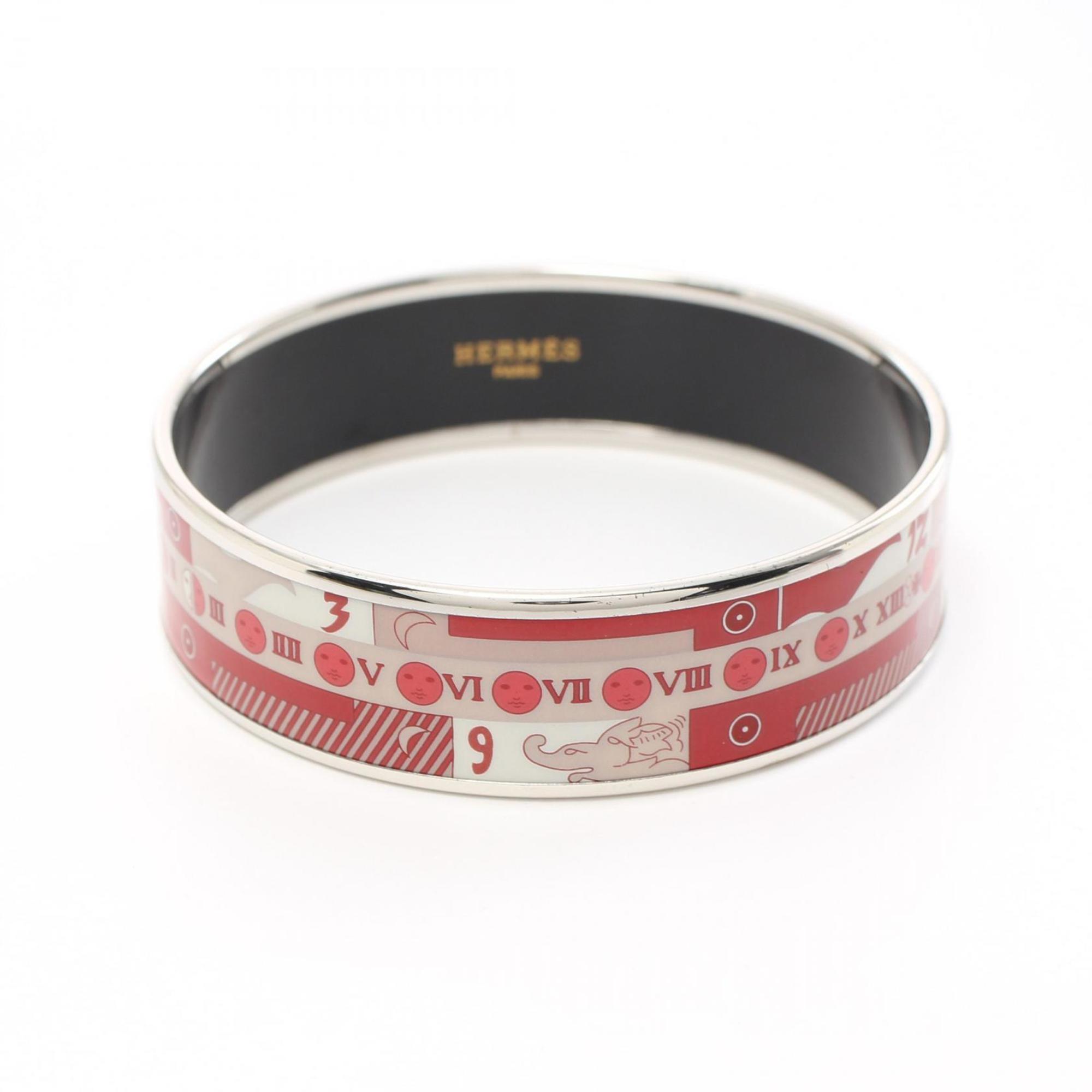 Hermes GM enamel bangle in stainless steel and cloisonne for women red multi-color