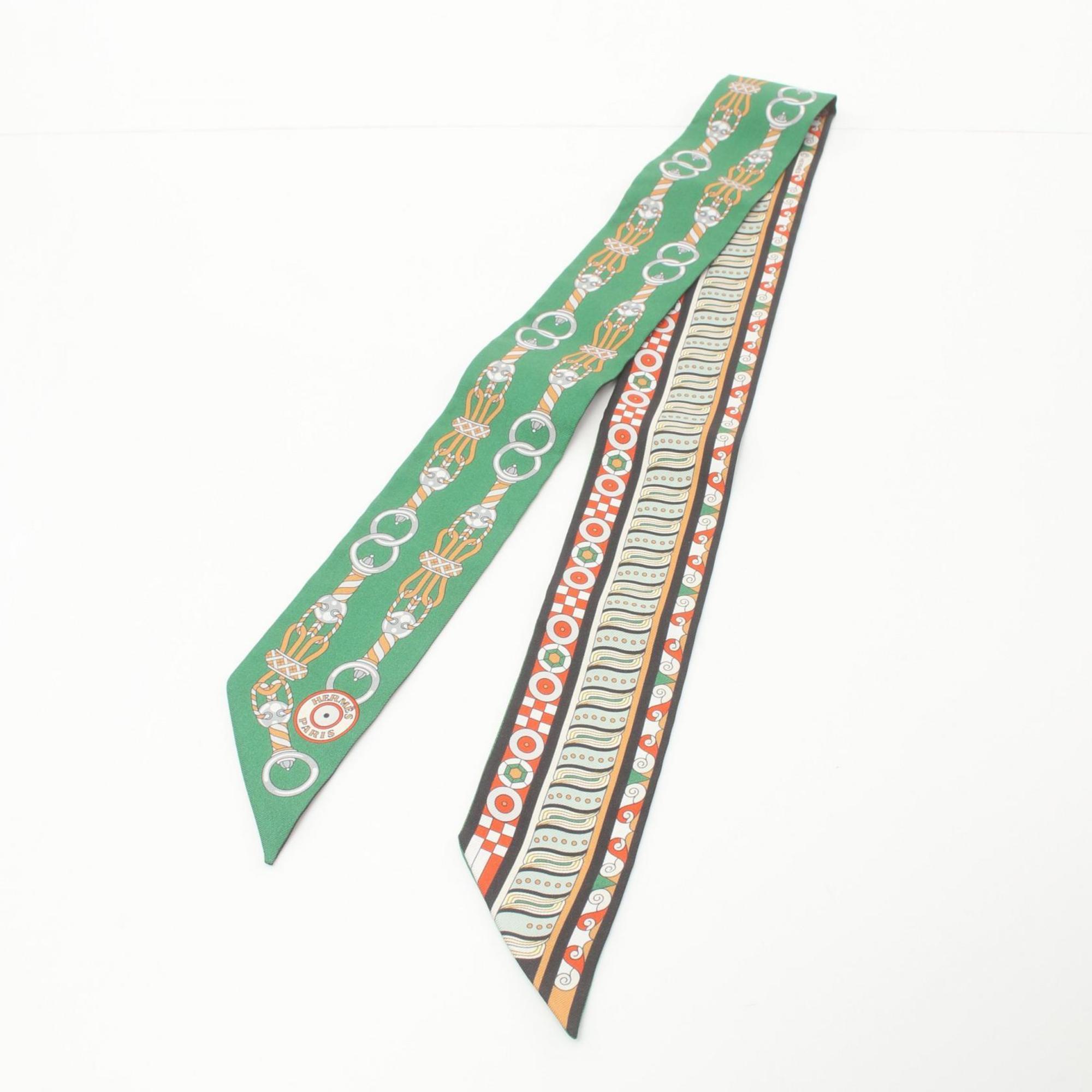 HERMES Twilly HARNAIS EN ROSACE Scarf Silk Women's Green Multicolor