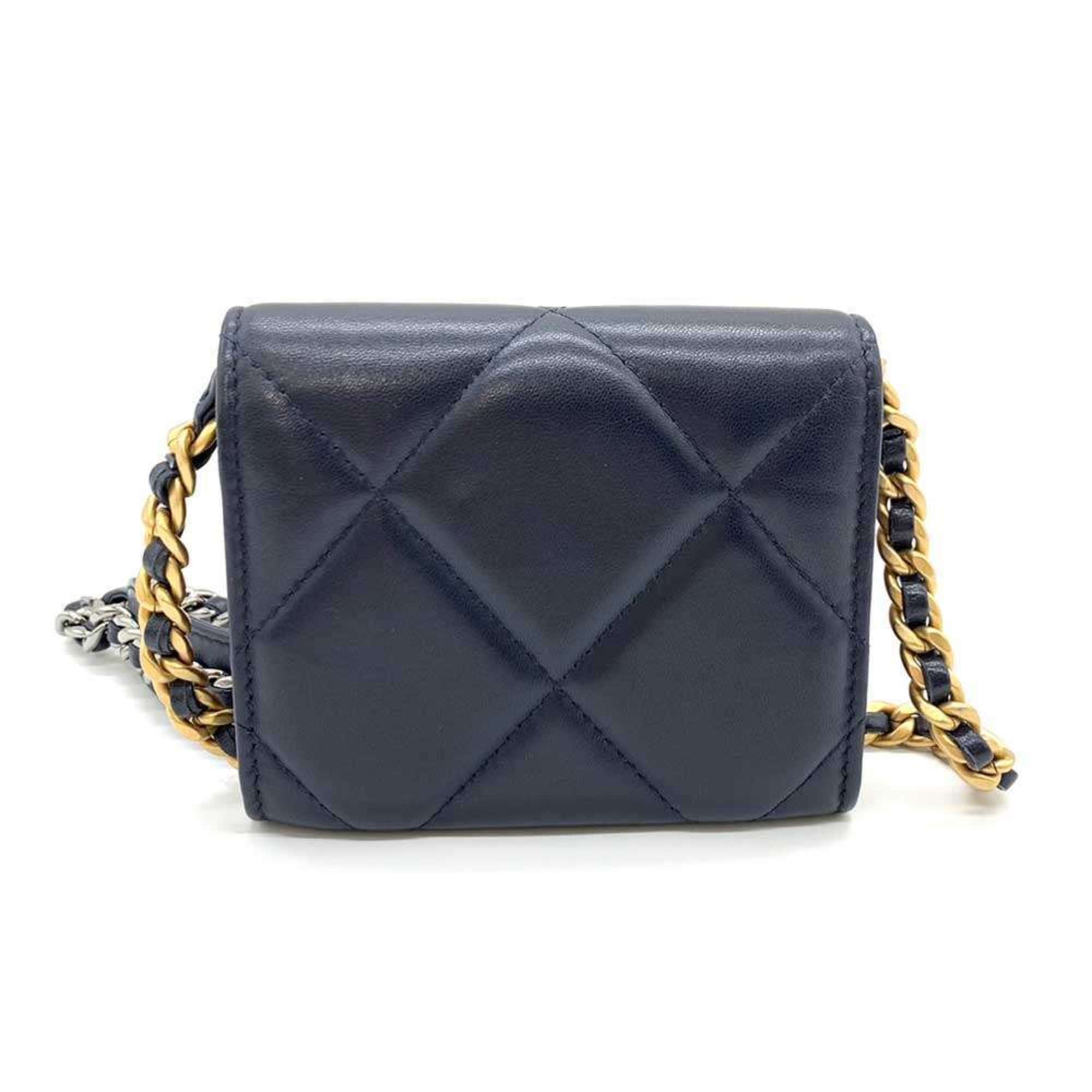 Chanel Wallet 19 Flap Coin Purse Navy Blue x Chain Wallet/Coin Case Shoulder Bag Crossbody Women's Lambskin Leather AP1787 CHANEL