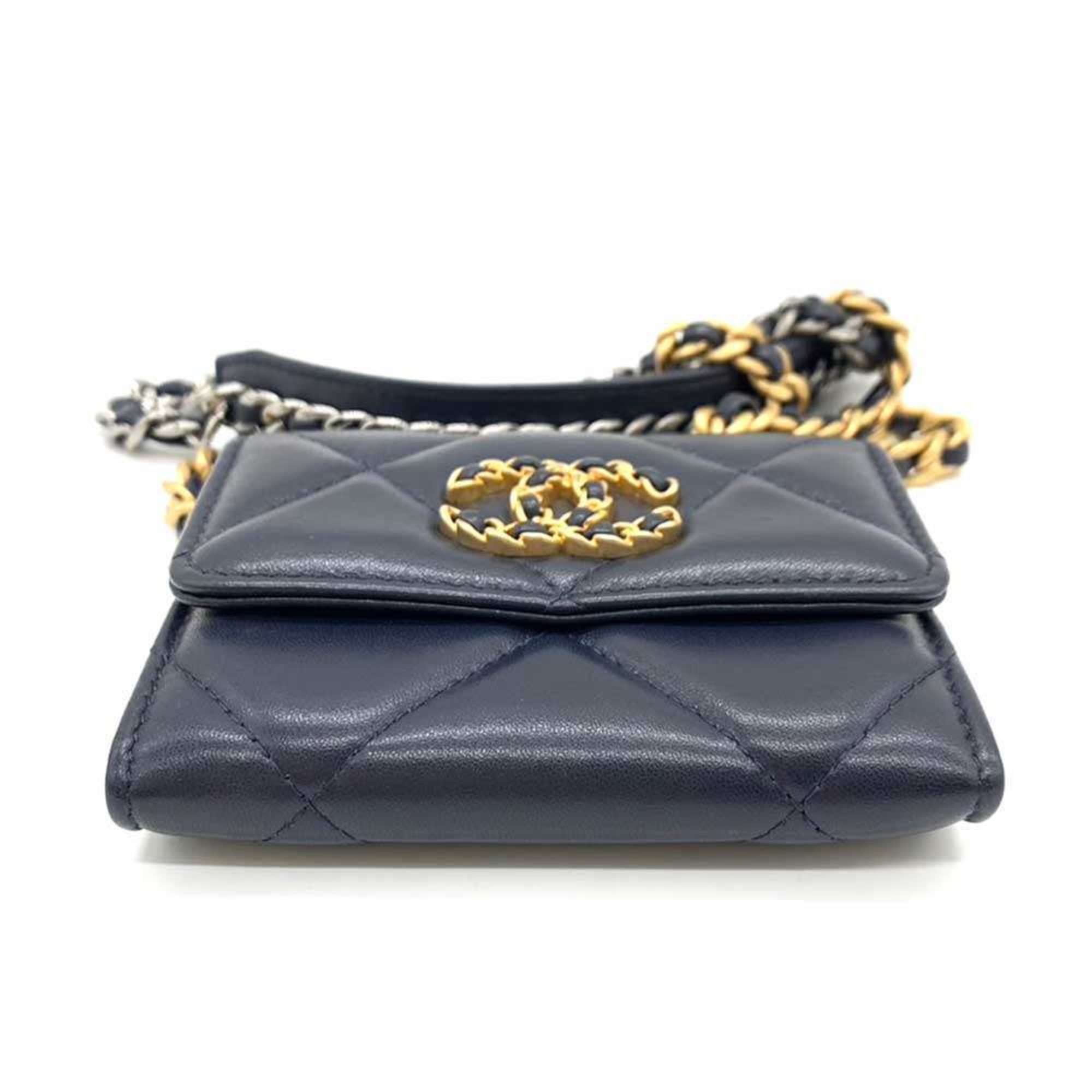 Chanel Wallet 19 Flap Coin Purse Navy Blue x Chain Wallet/Coin Case Shoulder Bag Crossbody Women's Lambskin Leather AP1787 CHANEL