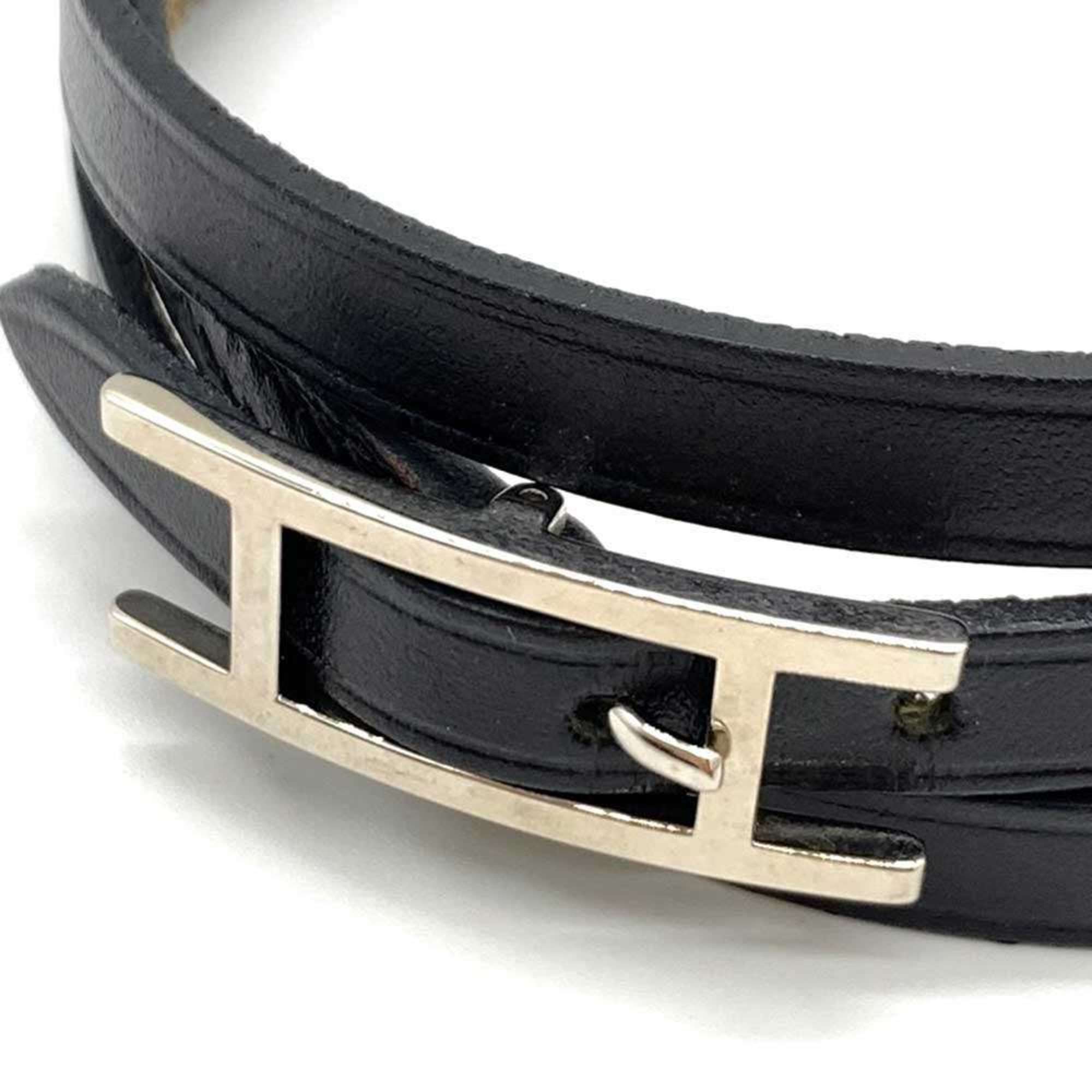 Hermes Accessories Api3 Black 3-Row Bracelet Bangle H Motif Women's Leather HERMES