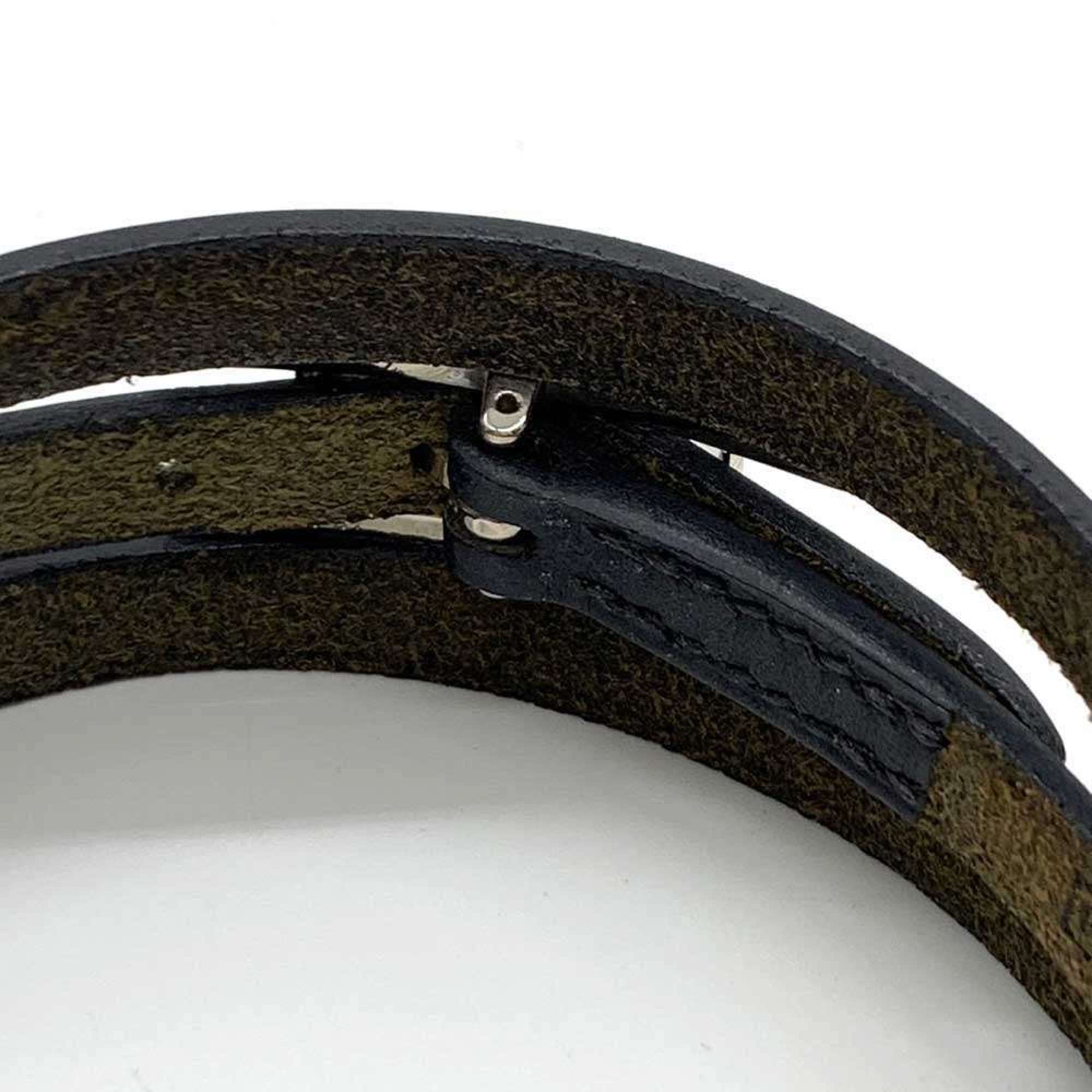 Hermes Accessories Api3 Black 3-Row Bracelet Bangle H Motif Women's Leather HERMES