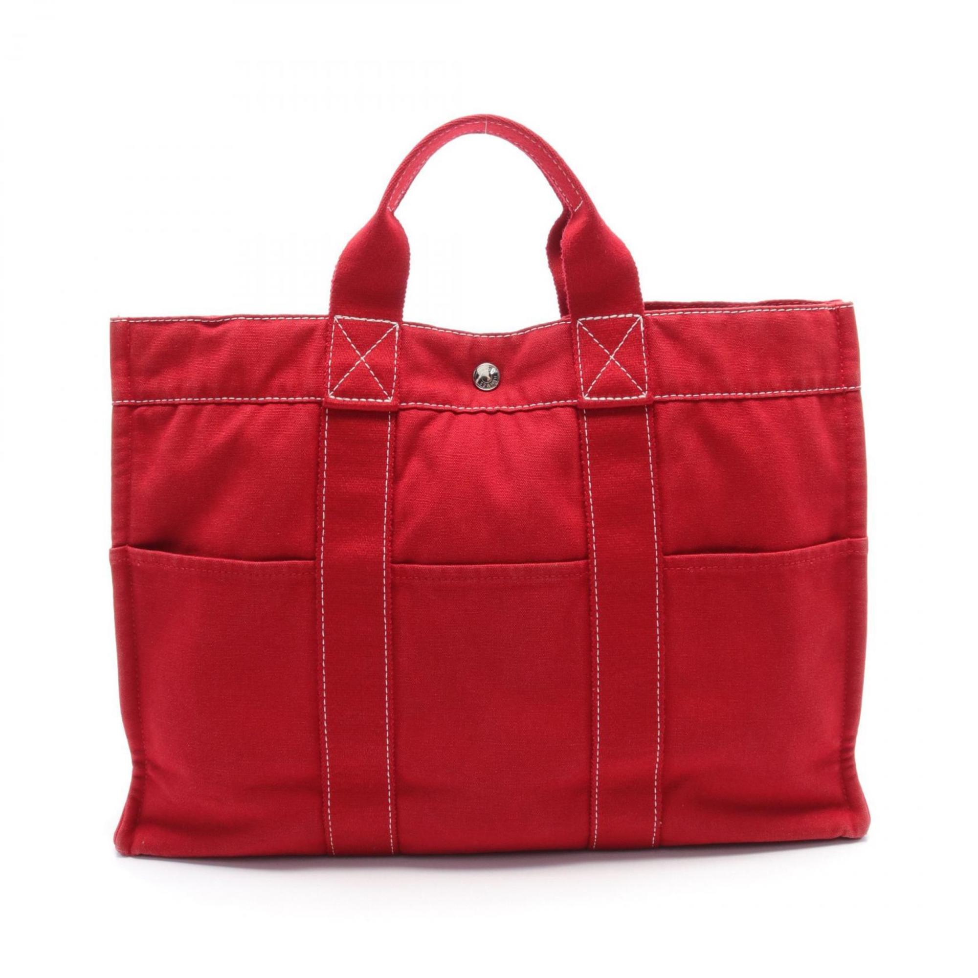 Hermes Sac Deauville MM Tote Bag Canvas Women's Red