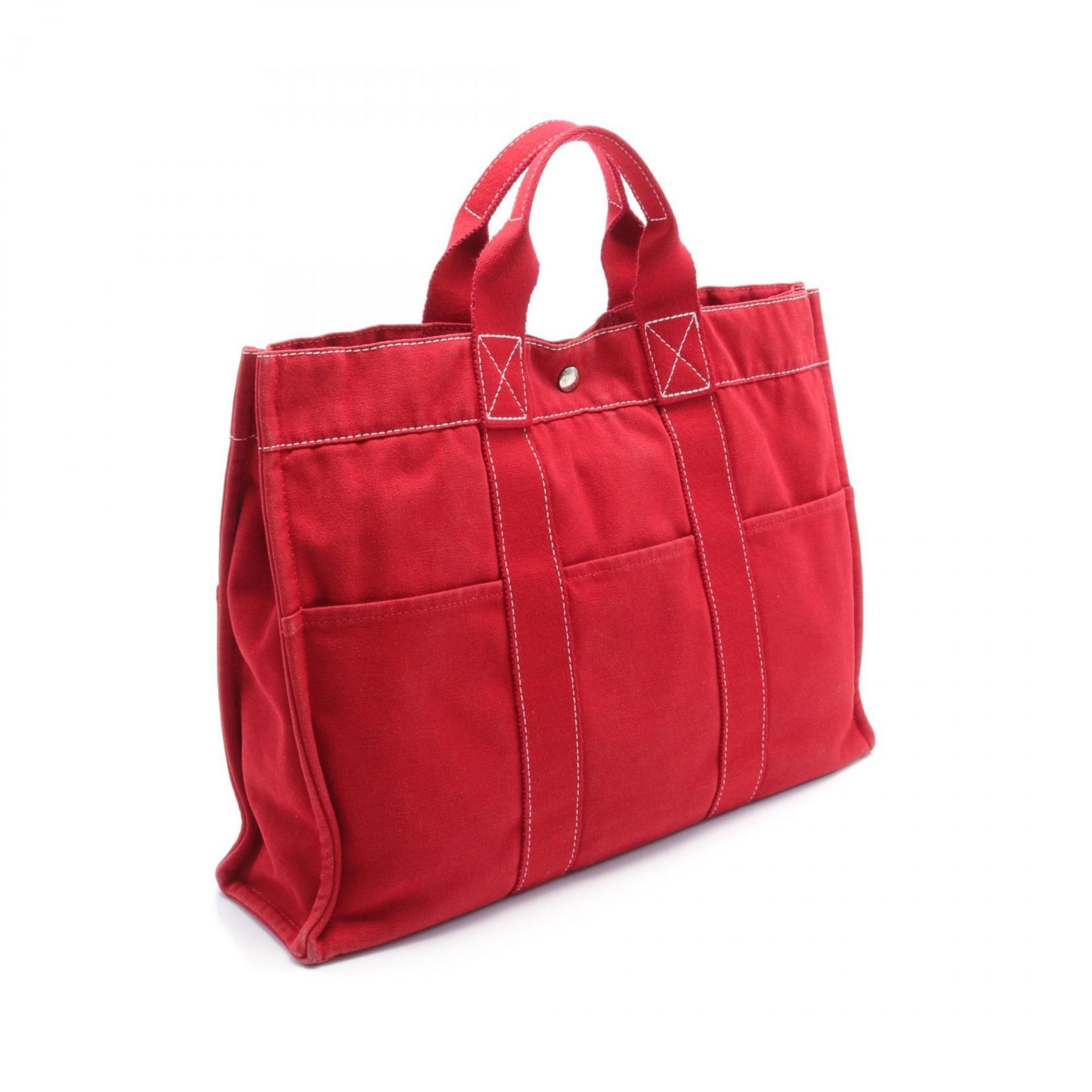 Hermes Sac Deauville MM Tote Bag Canvas Women's Red