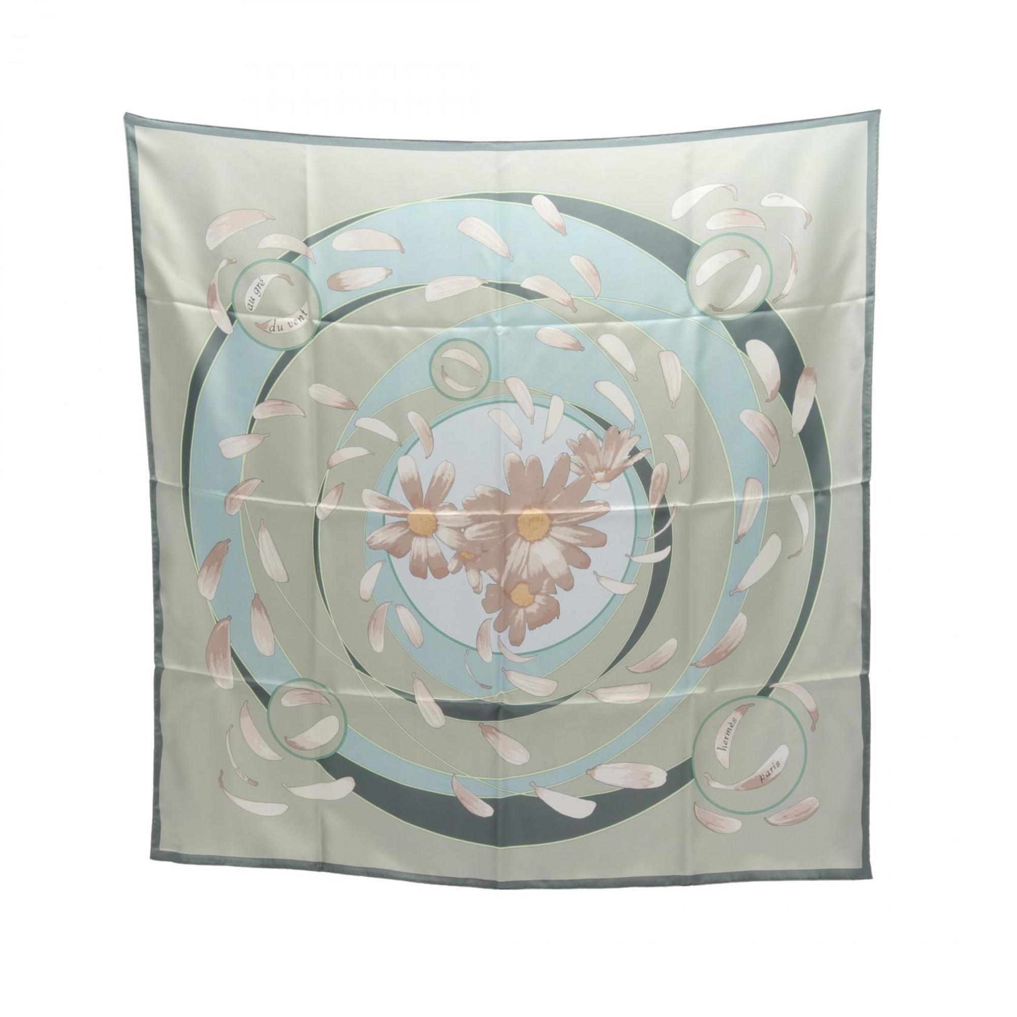 Hermes HERMES Carré 90 au gre du vent Scarf Silk Women's Green Beige Multicolor