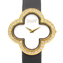 Van Cleef & Arpels Alhambra Medium Wristwatch, K18 (yellow gold), leather strap, women's, white, white shell, VCARF52800