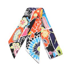 Hermes HERMES Twilly Bingata Scarf Silk Women's Black Multicolor