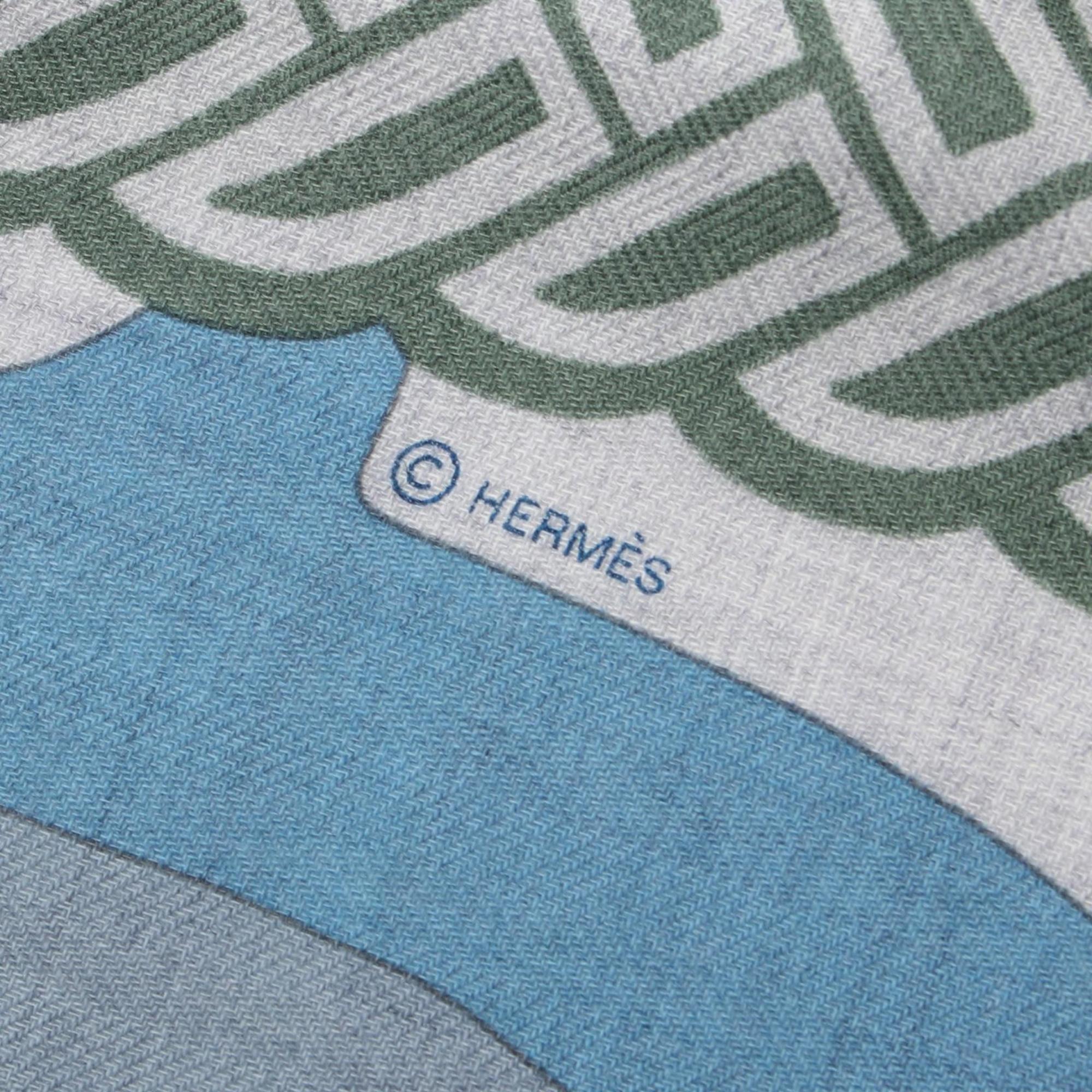 Hermes HERMES Carre Geant 140 fantaisie d'etriers Scarf Silk Cashmere Women's Grey Multicolor H243921S