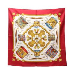 Hermes HERMES Carré 90 LES TAMBOURS Scarf Silk Women's Red Multicolor