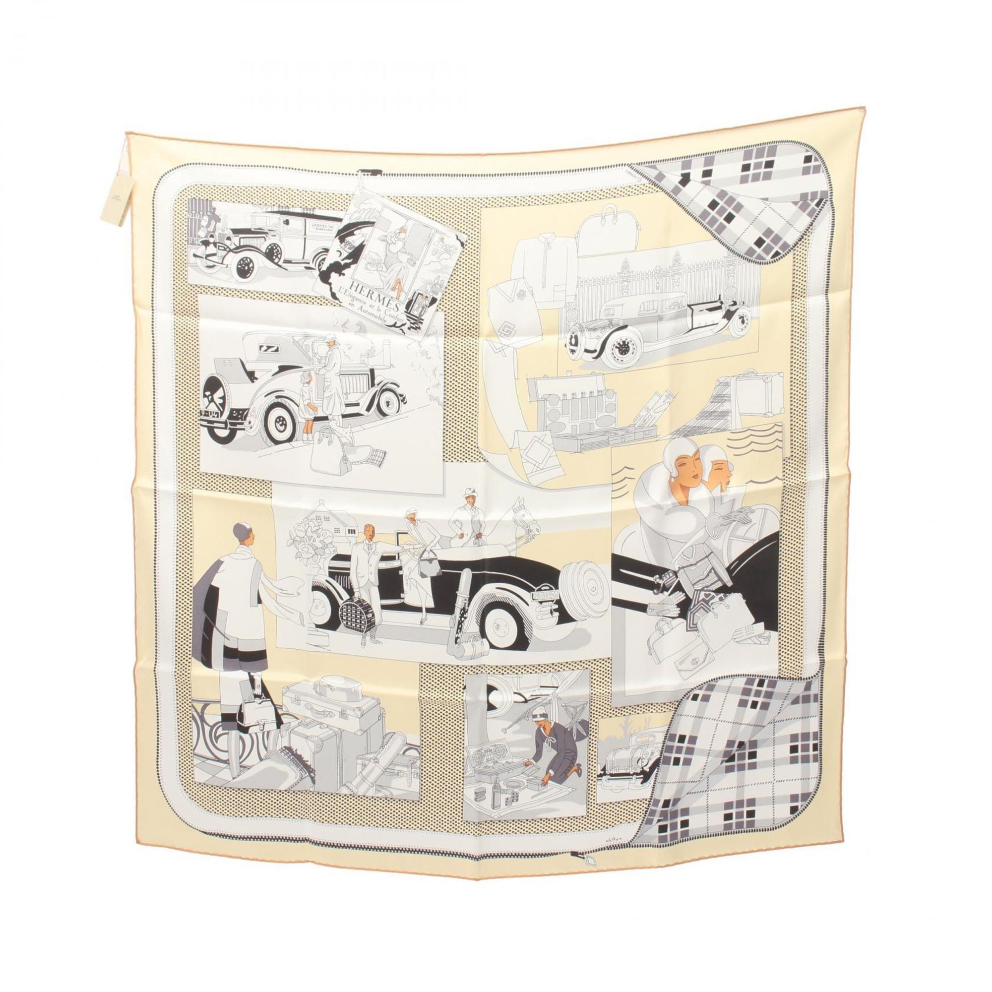 Hermes HERMES Carré 70 CONFORT EN AUTOMOBILE Scarf Silk Women's Beige White Grey