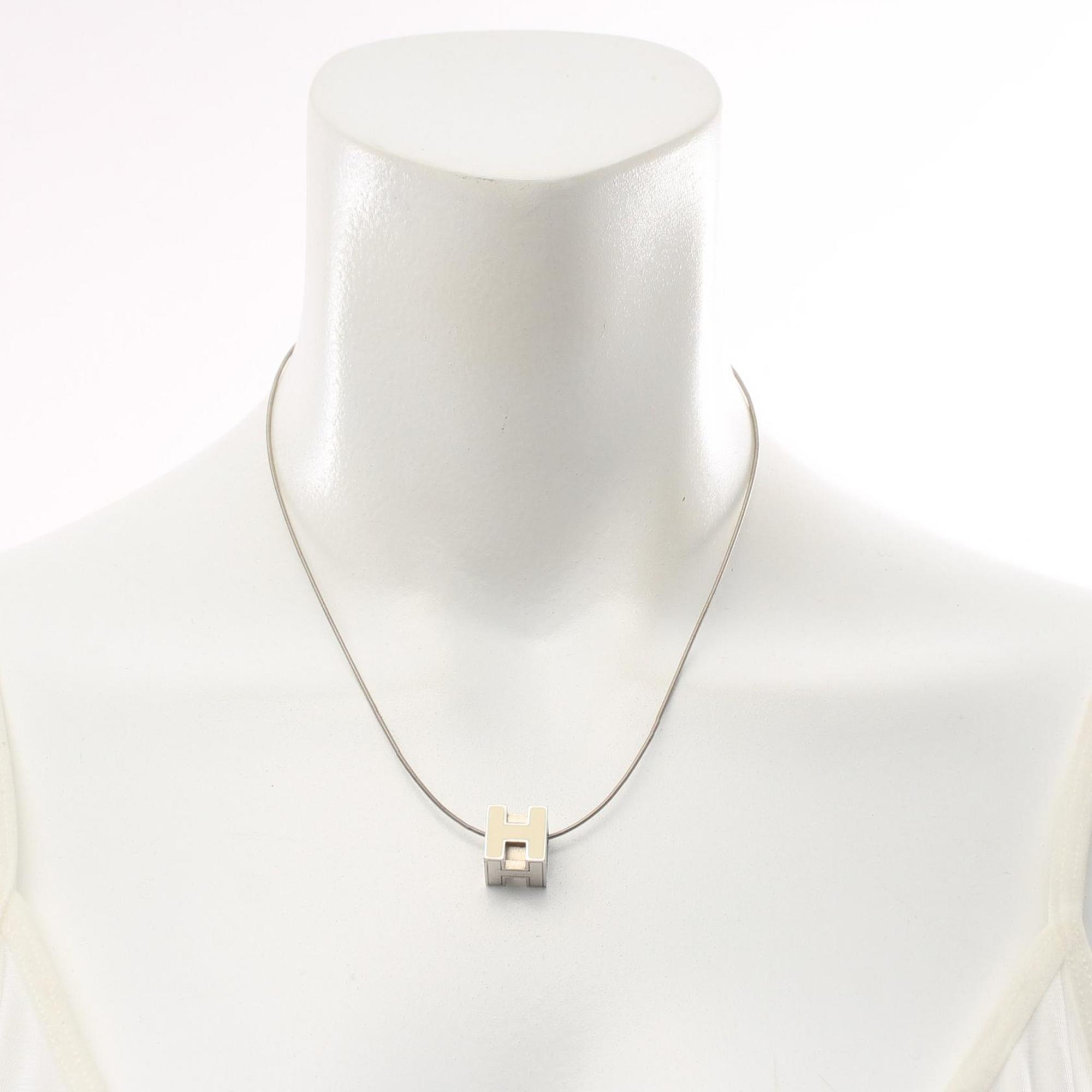 Hermes HERMES CAGE d'Ache H Cube Necklace Stainless Steel Women's Silver White