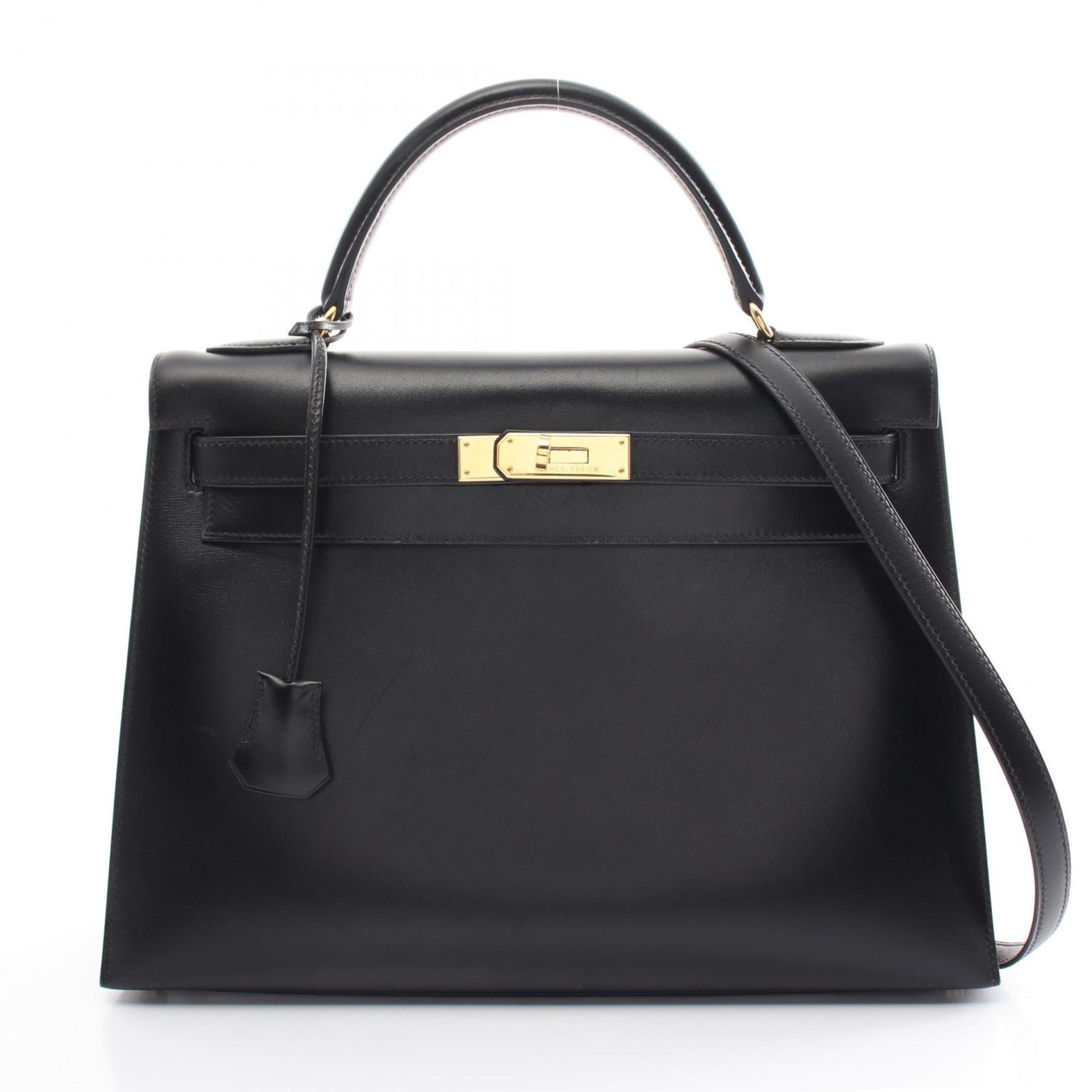 Hermes Kelly 32 Handbag Bag Calfskin (Cowhide) Boxcalf Women's Black