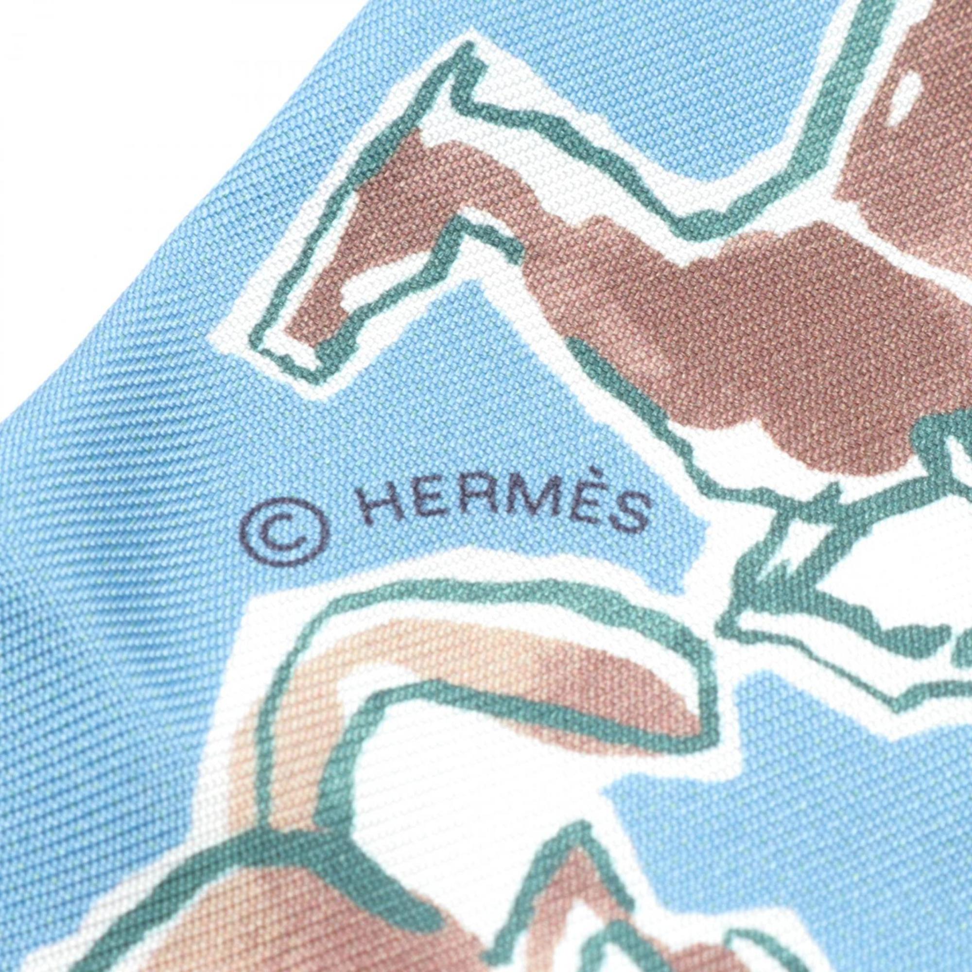 Hermes HERMES Twilly CHEVAUX EN LIBERTE Scarf Silk Women's Blue Brown