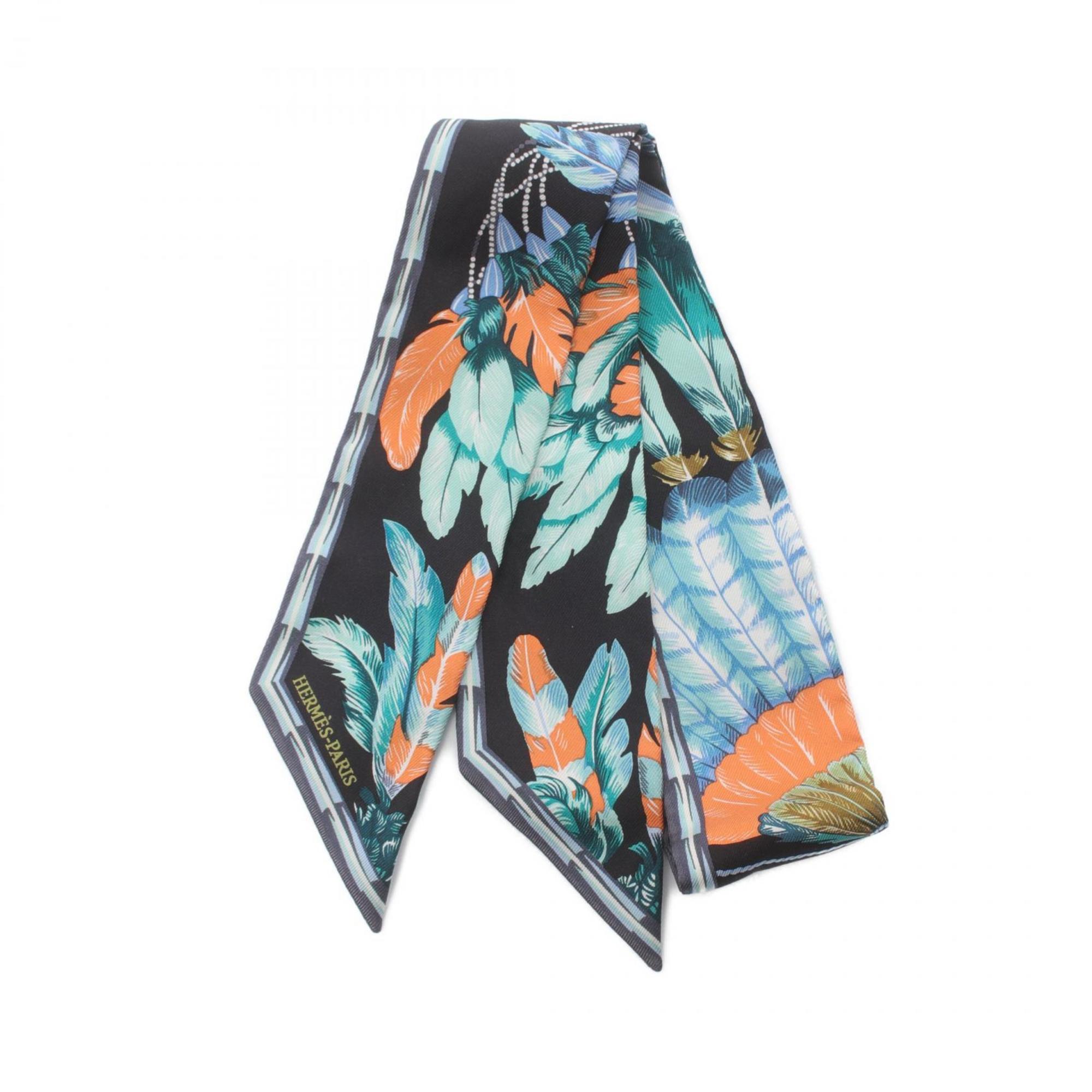 Hermes HERMES Twilly Brazil Scarf Silk Women's Black Multicolor