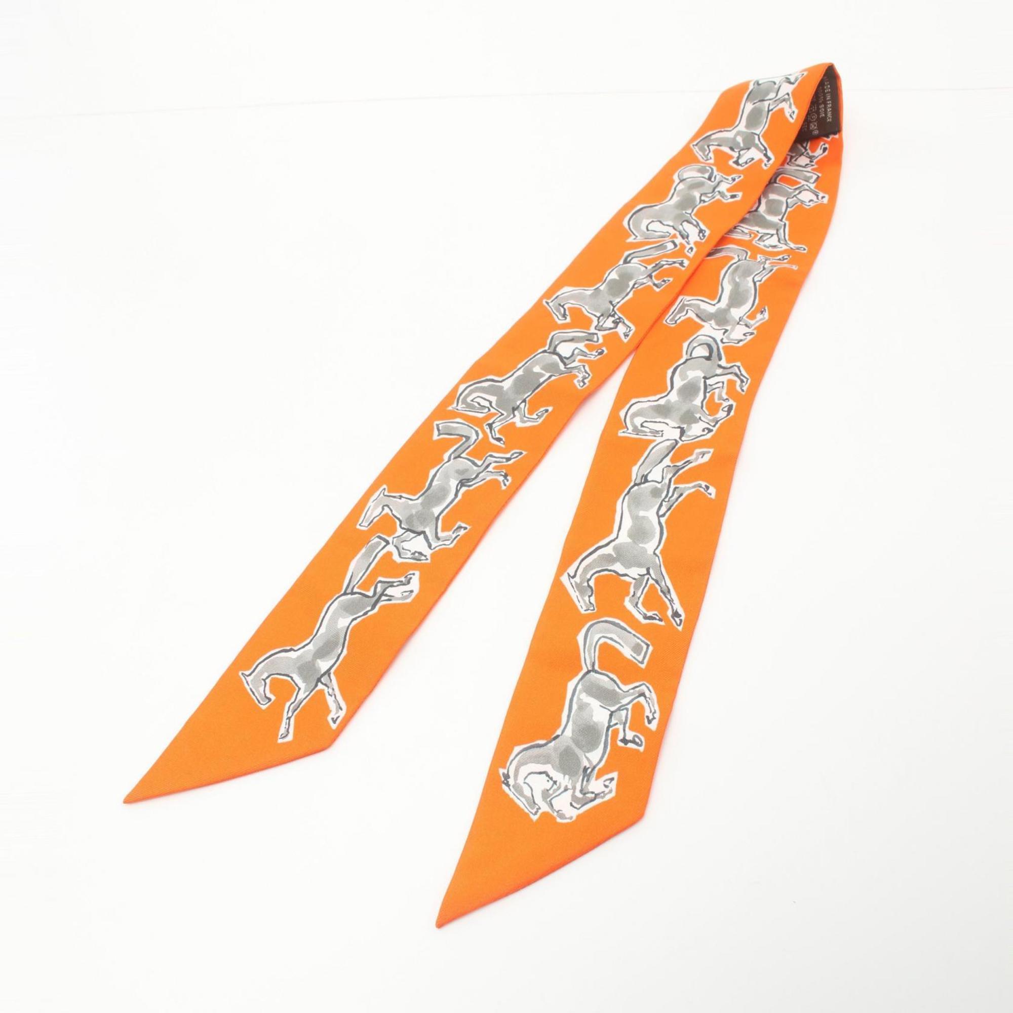 Hermes CHEVAUX EN LIBERTE Twilly Silk Scarf for Women Orange Multicolor