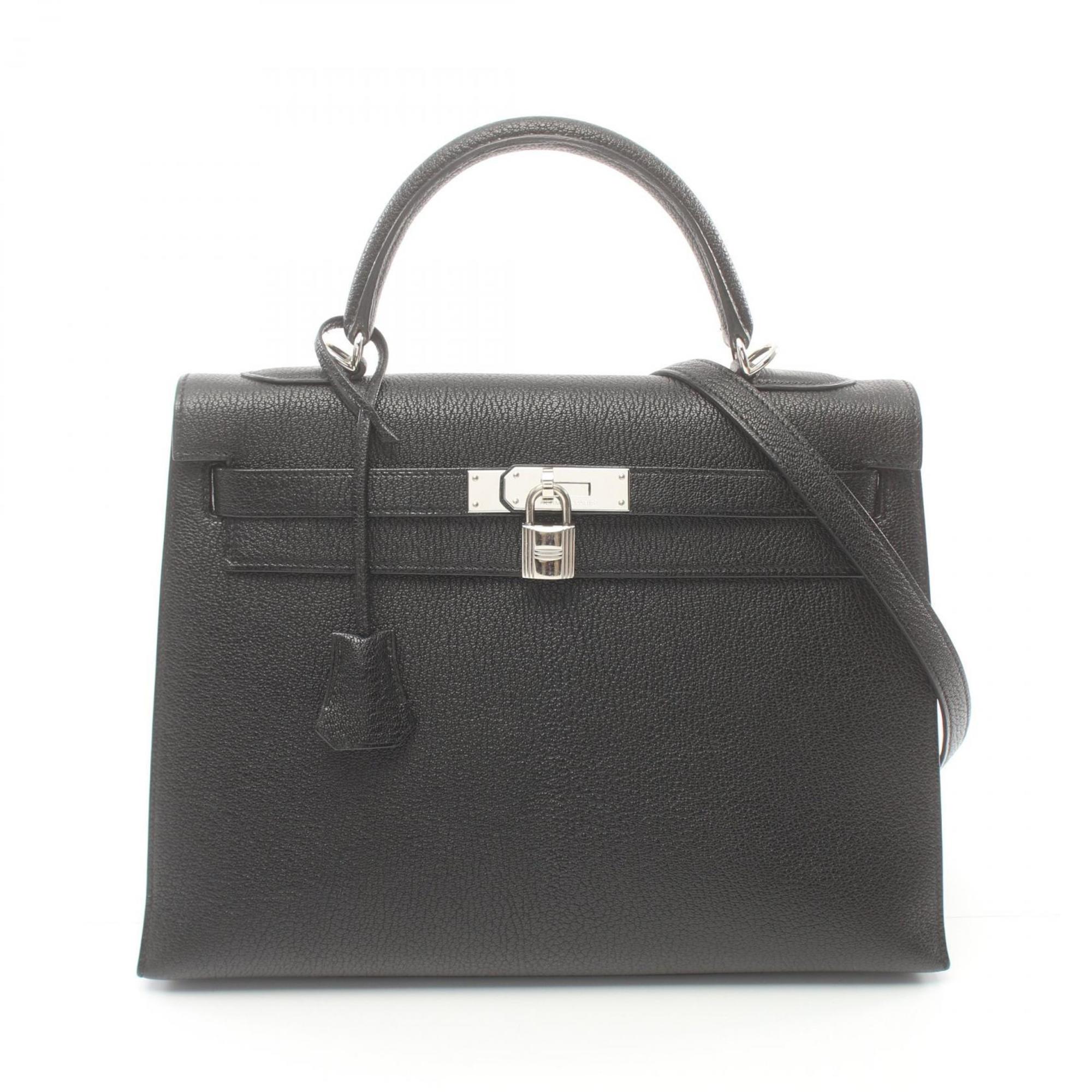 Hermes Kelly 32 Handbag Bag Chevre Women's Black