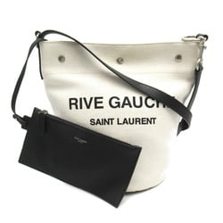 Yves Saint Laurent Rive Gauche Shoulder Bag Canvas Leather Women's Ivory Black