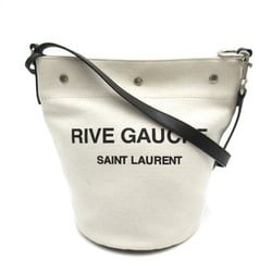 Yves Saint Laurent Rive Gauche Shoulder Bag Canvas Leather Women's Ivory Black