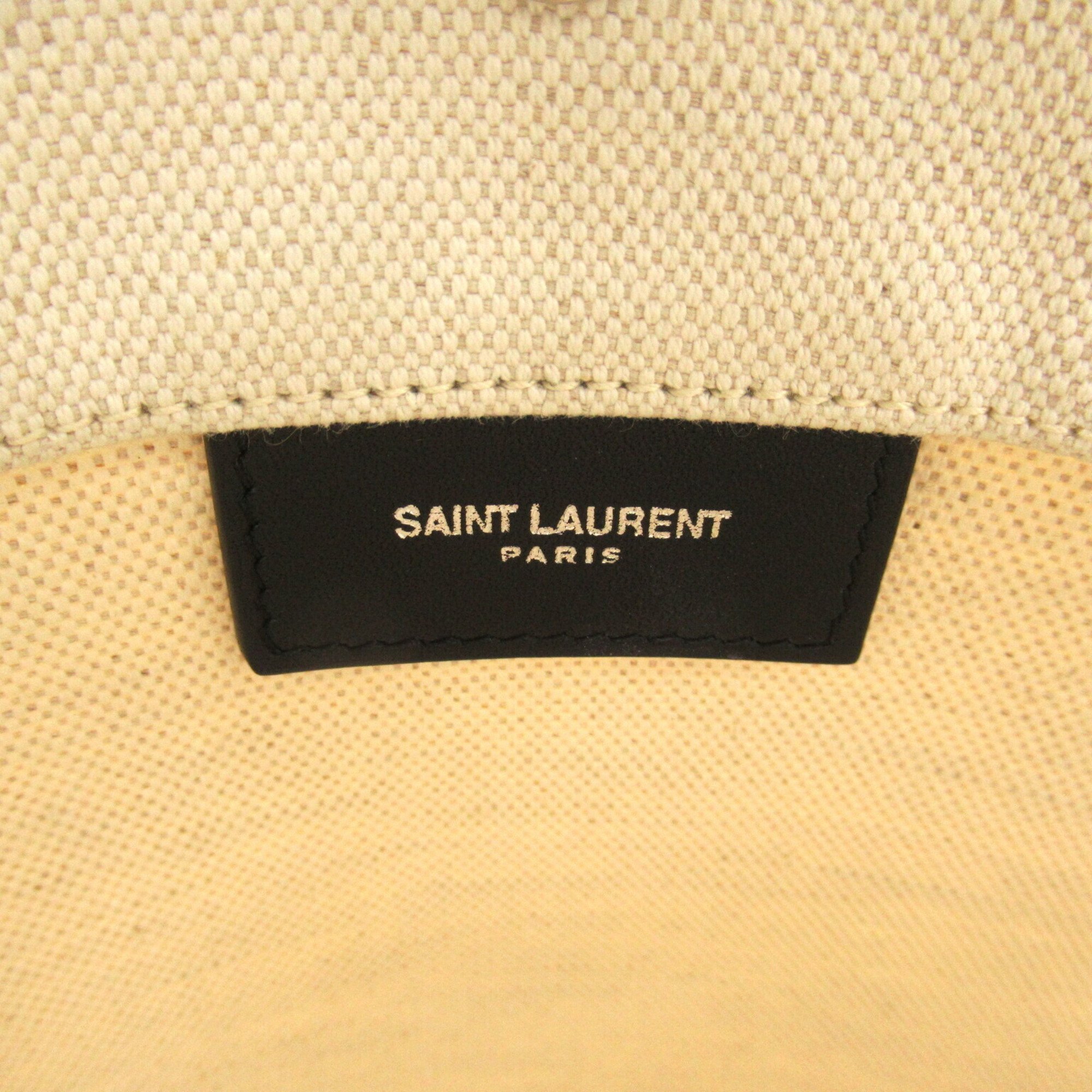 Yves Saint Laurent Rive Gauche Shoulder Bag Canvas Leather Women's Ivory Black