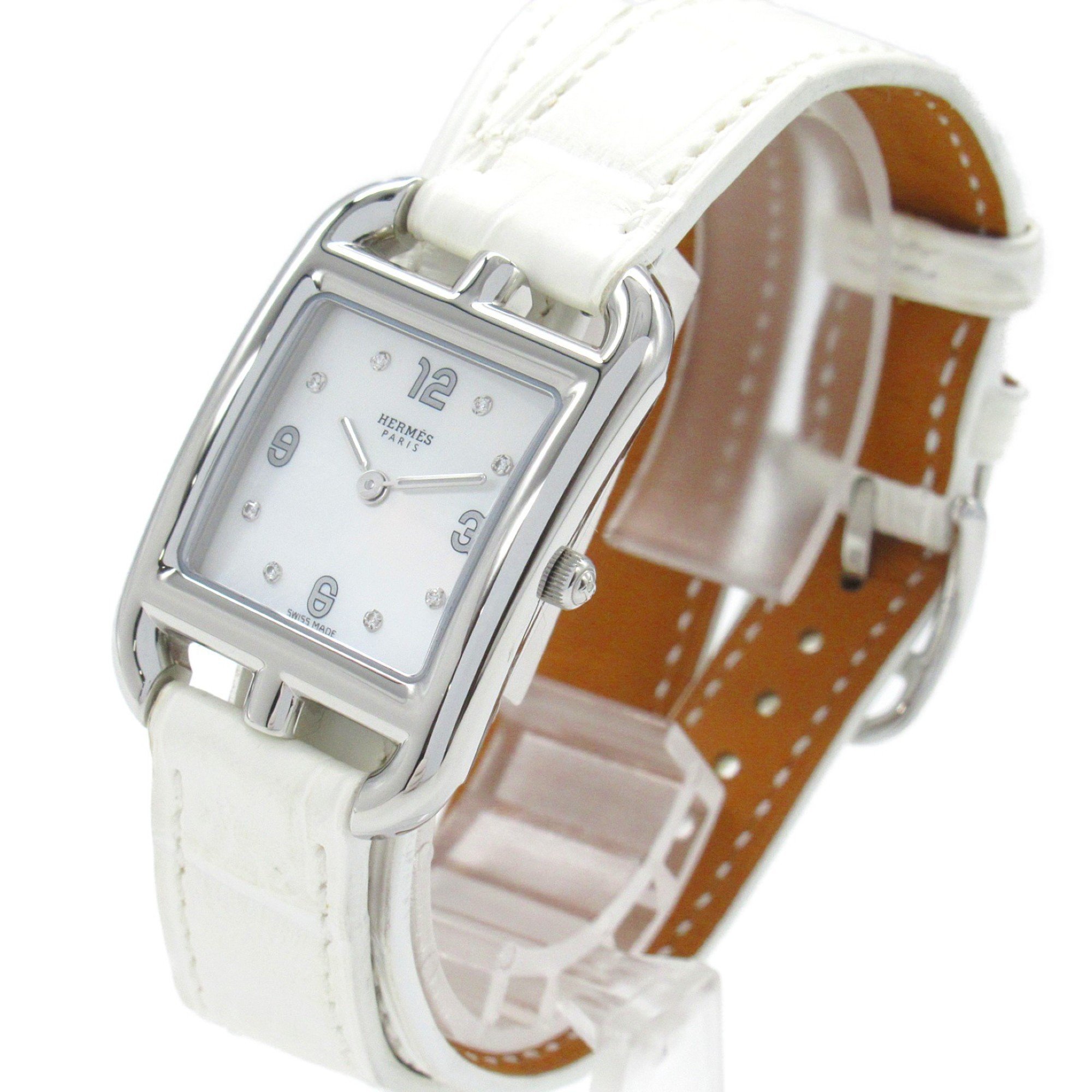 Hermes Cape Cod Double Tour Wristwatch Stainless Steel Leather Women's White Shell CC1.210a