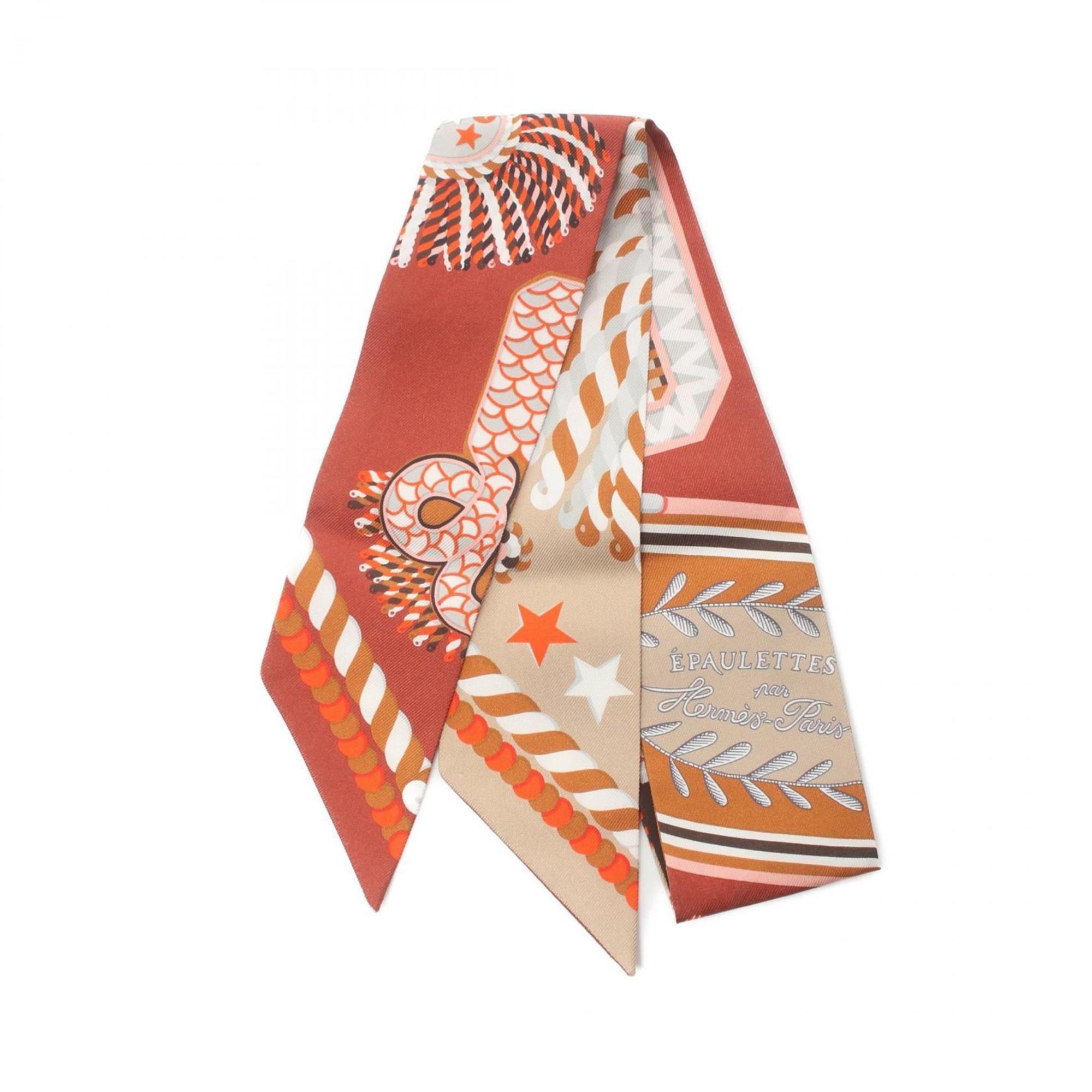 Hermes Twilly EPAULETTES DE GALA Silk Scarf for Women Beige Multicolor