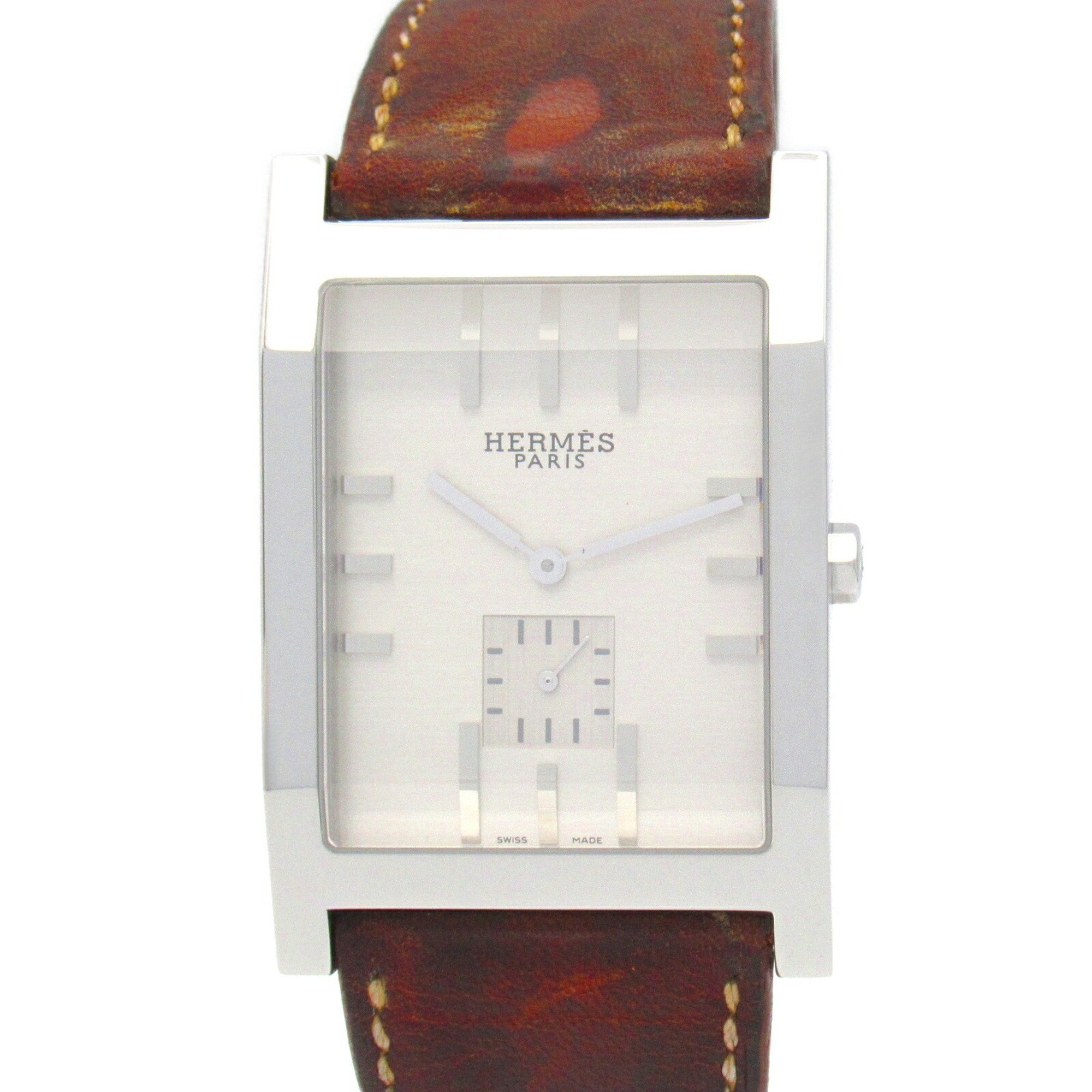 Hermes Tandem Watch Stainless Steel Leather Strap Women's Silver TA1.810