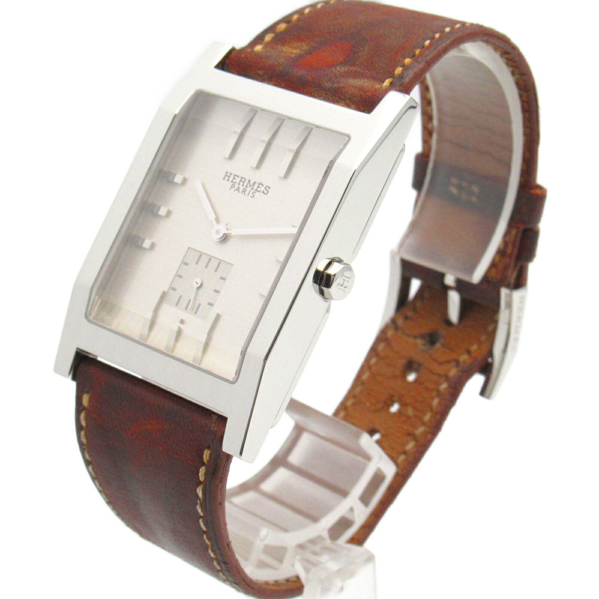 Hermes Tandem Watch Stainless Steel Leather Strap Women's Silver TA1.810