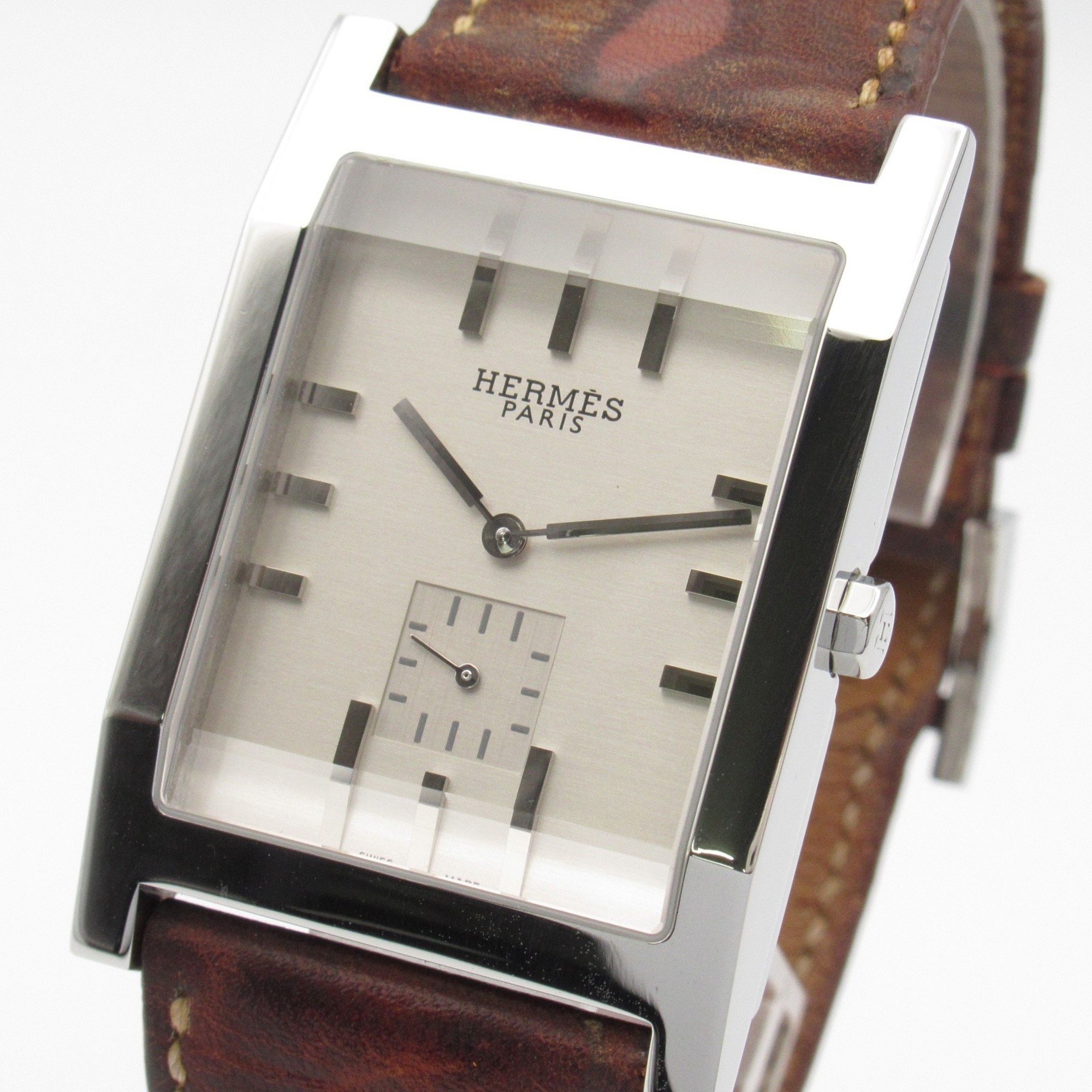 Hermes Tandem Watch Stainless Steel Leather Strap Women's Silver TA1.810