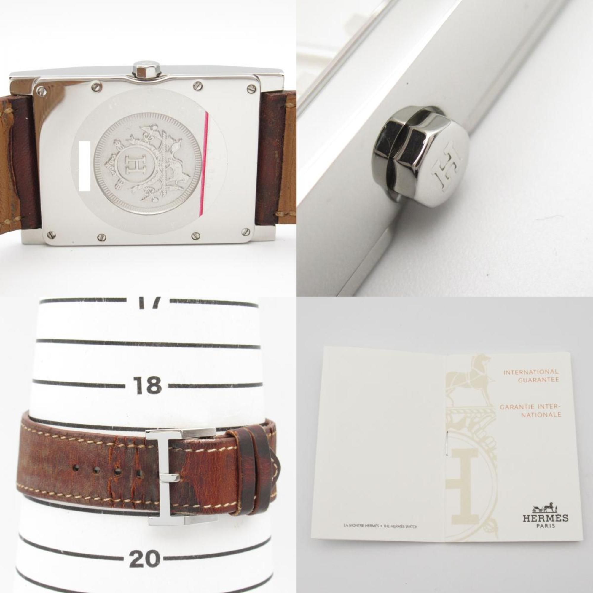 Hermes Tandem Watch Stainless Steel Leather Strap Women's Silver TA1.810