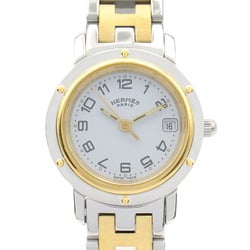 Hermes Clipper Watch GP (Gold Plated) Stainless Steel Ladies White CL4.220