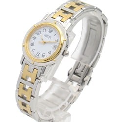 Hermes Clipper Watch GP (Gold Plated) Stainless Steel Ladies White CL4.220