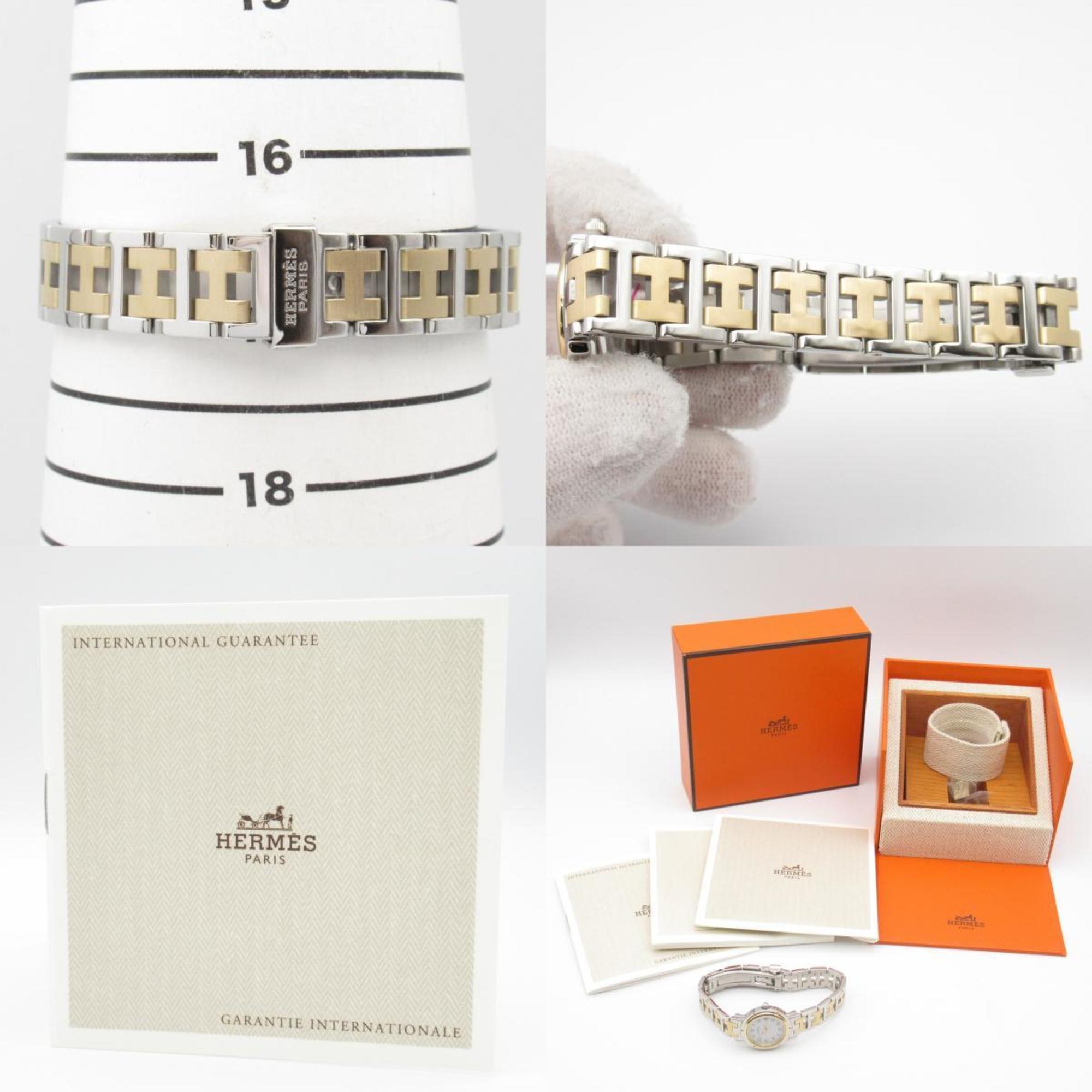 Hermes Clipper Watch GP (Gold Plated) Stainless Steel Ladies White CL4.220