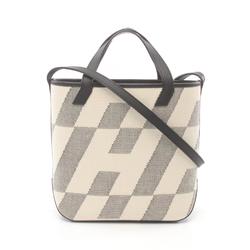 Hermes HERMES H Ambier PM Tote Bag Swift Toile Women's White Black